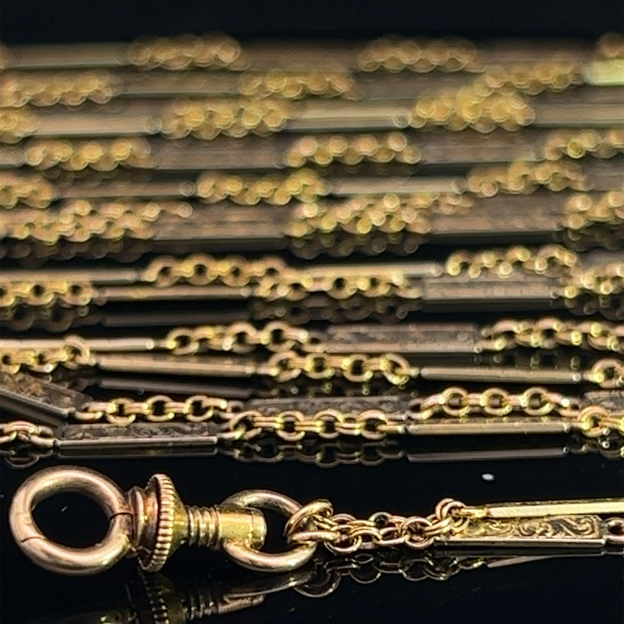 Antique Victorian Long 18k yellow Gold Guard Chain Circa 1890 In Good Condition For Sale In ADELAIDE, SA