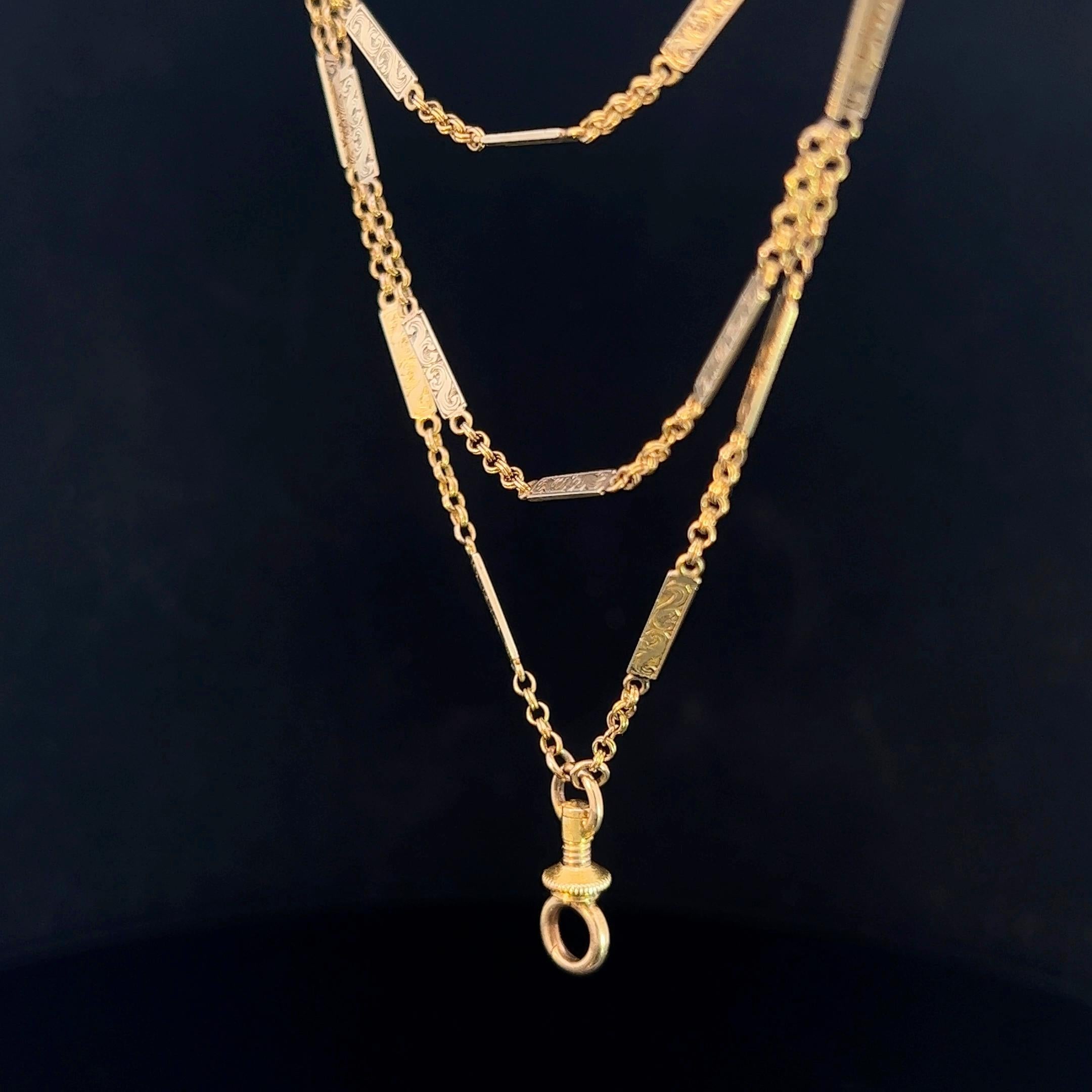 Antique Victorian Long 18k yellow Gold Guard Chain Circa 1890 For Sale 2