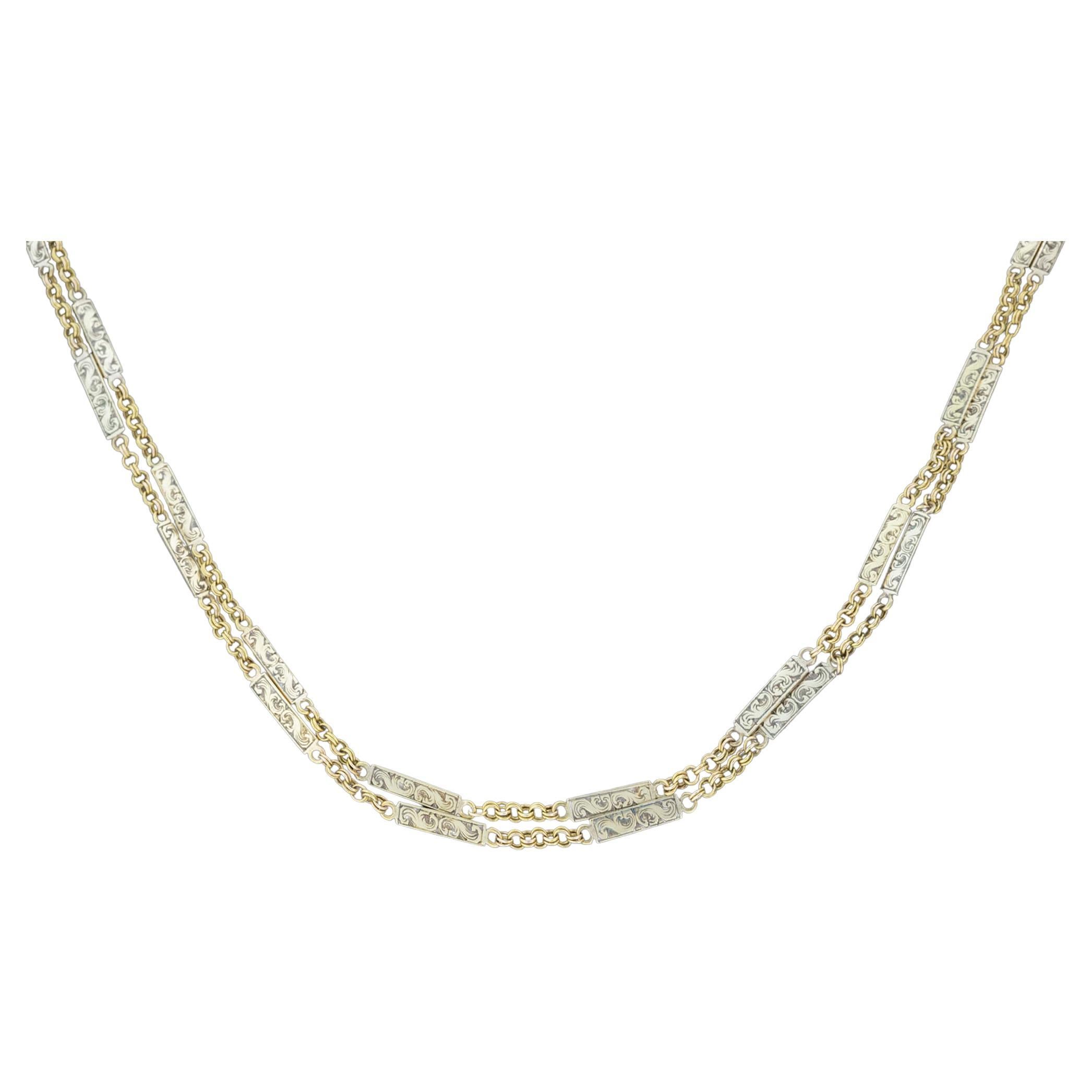Antique Victorian Long 18k yellow Gold Guard Chain Circa 1890 For Sale
