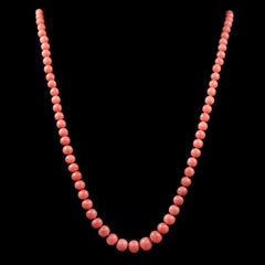 Antique Victorian Long Coral Necklace Gold Clasp, circa 1900