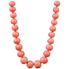 Antique Victorian Long Coral Necklace Gold Clasp, circa 1900