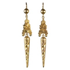 Antique Victorian Long Drop Earrings 15 Carat Gold, circa 1900