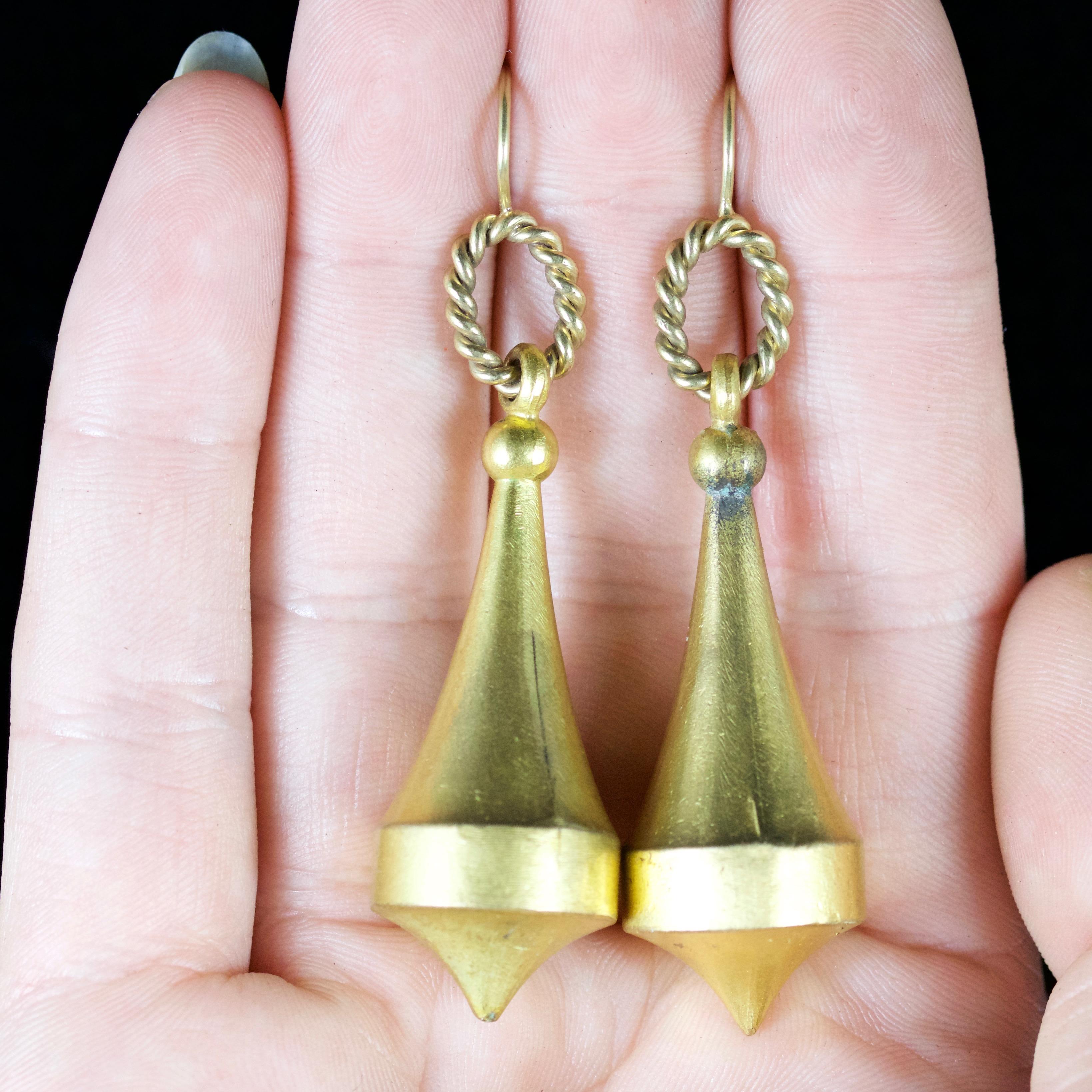 Antique Victorian Long Earrings Gold Gilt, circa 1880 For Sale 4