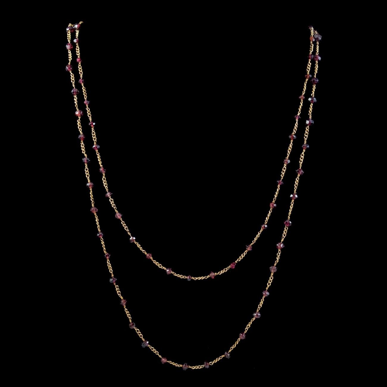 Bead Antique Victorian Long Garnet Guard Chain 9ct Gold