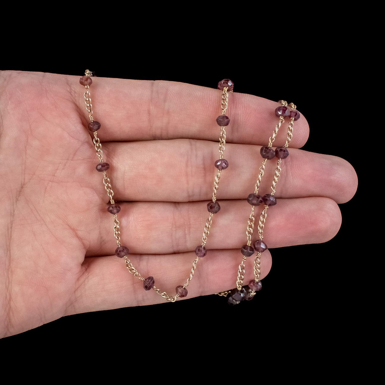 Antique Victorian Long Garnet Guard Chain 9ct Gold 1