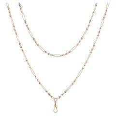 Antique Victorian Long Guard 58" Chain 8k Yellow Gold Fancy Link Necklace