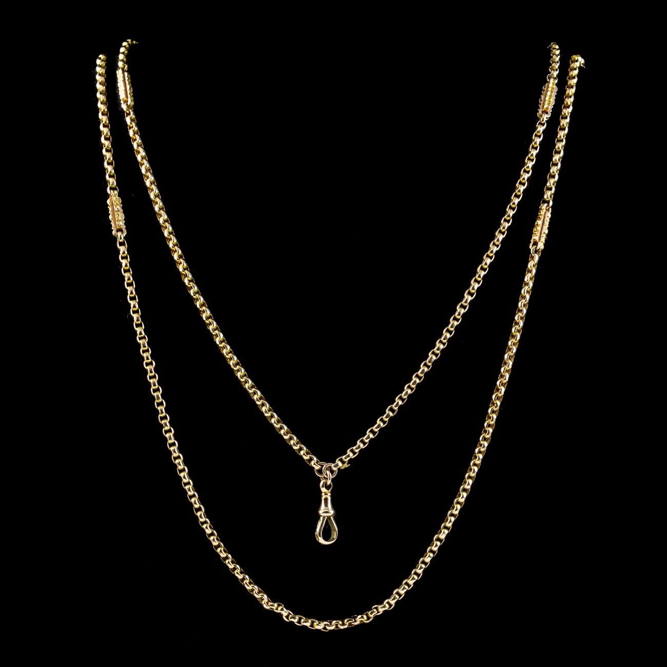 Antique Victorian Long Guard Chain 9ct Gold For Sale 1
