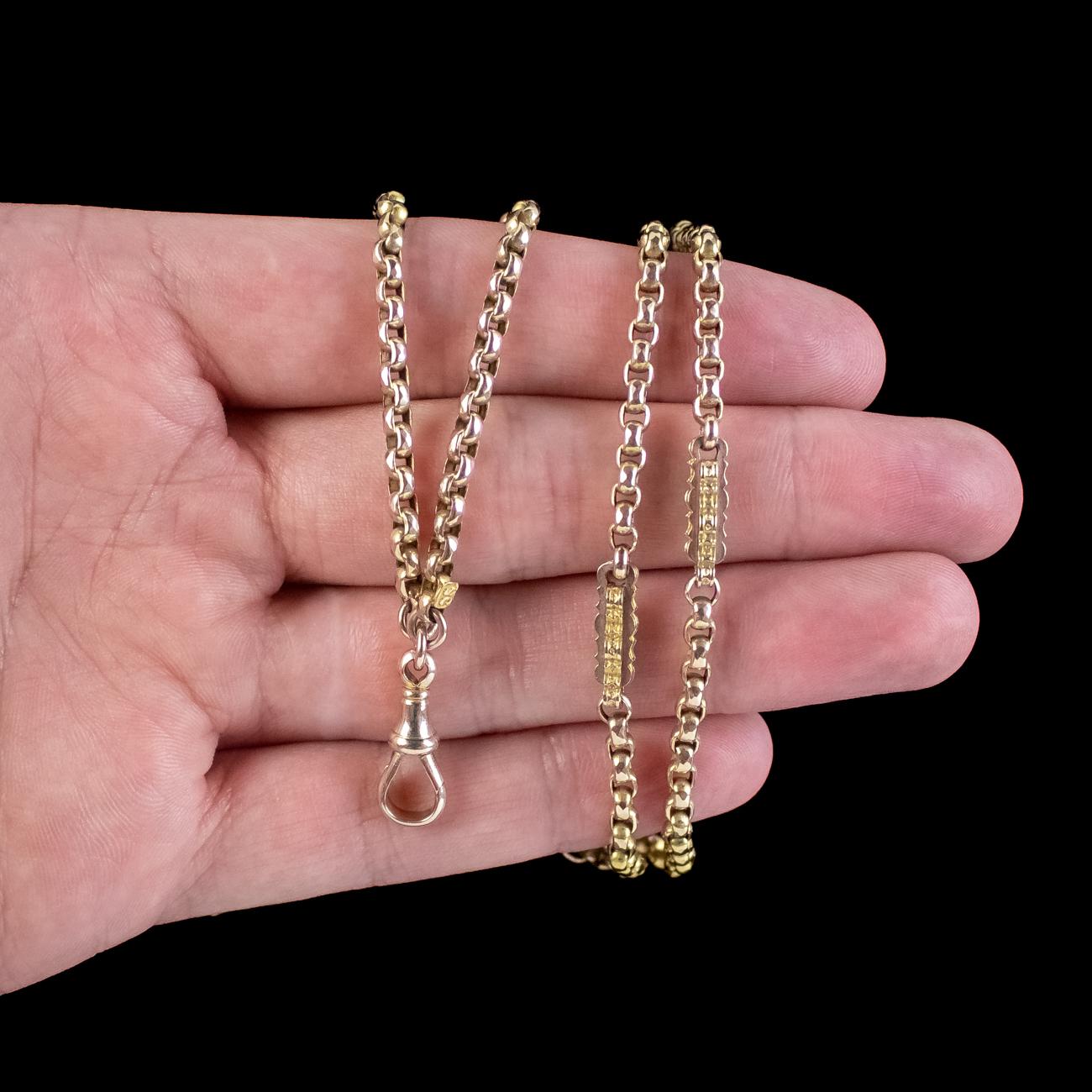 Antique Victorian Long Guard Chain 9ct Gold For Sale 2