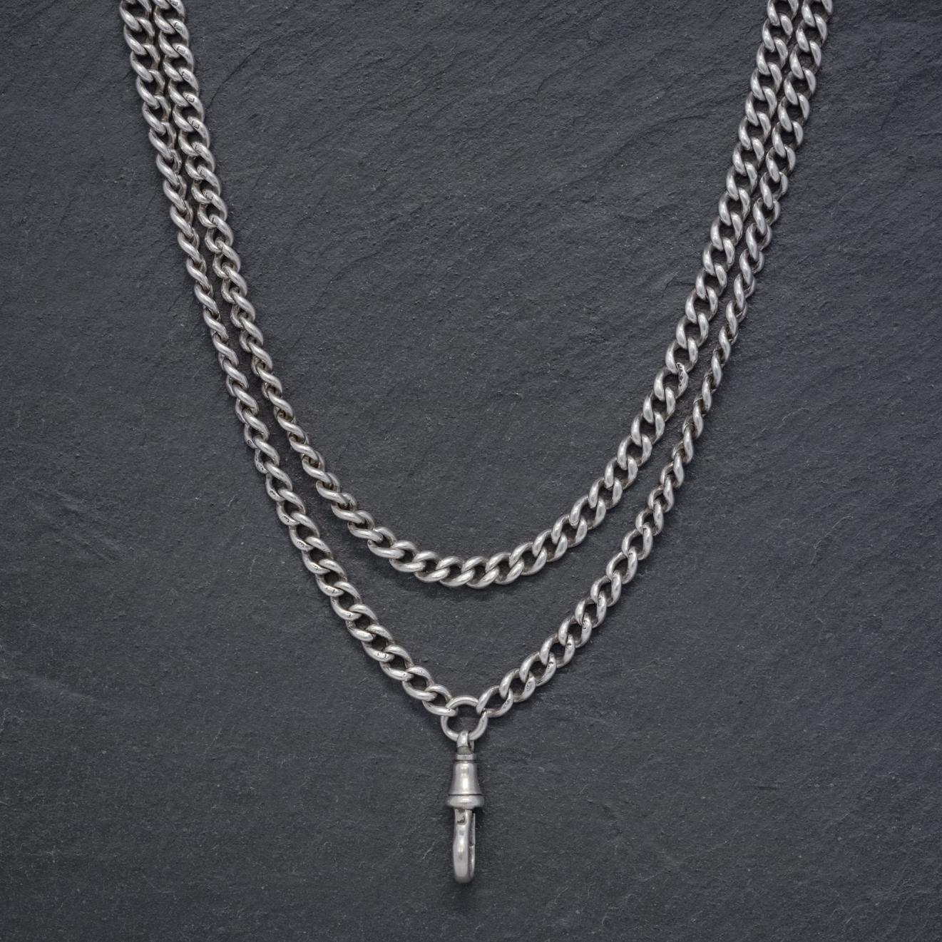 Late Victorian Antique Victorian Long Guard Chain Sterling Silver, circa 1880 For Sale