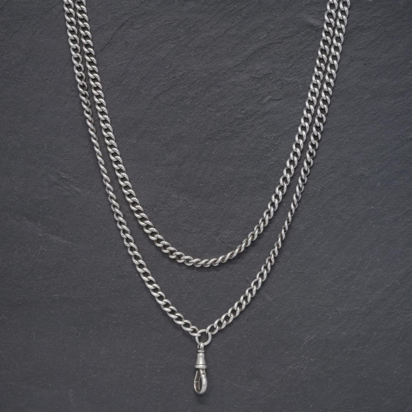 Antique Victorian Long Guard Chain Sterling Silver, circa 1880 In Good Condition For Sale In Lancaster , GB