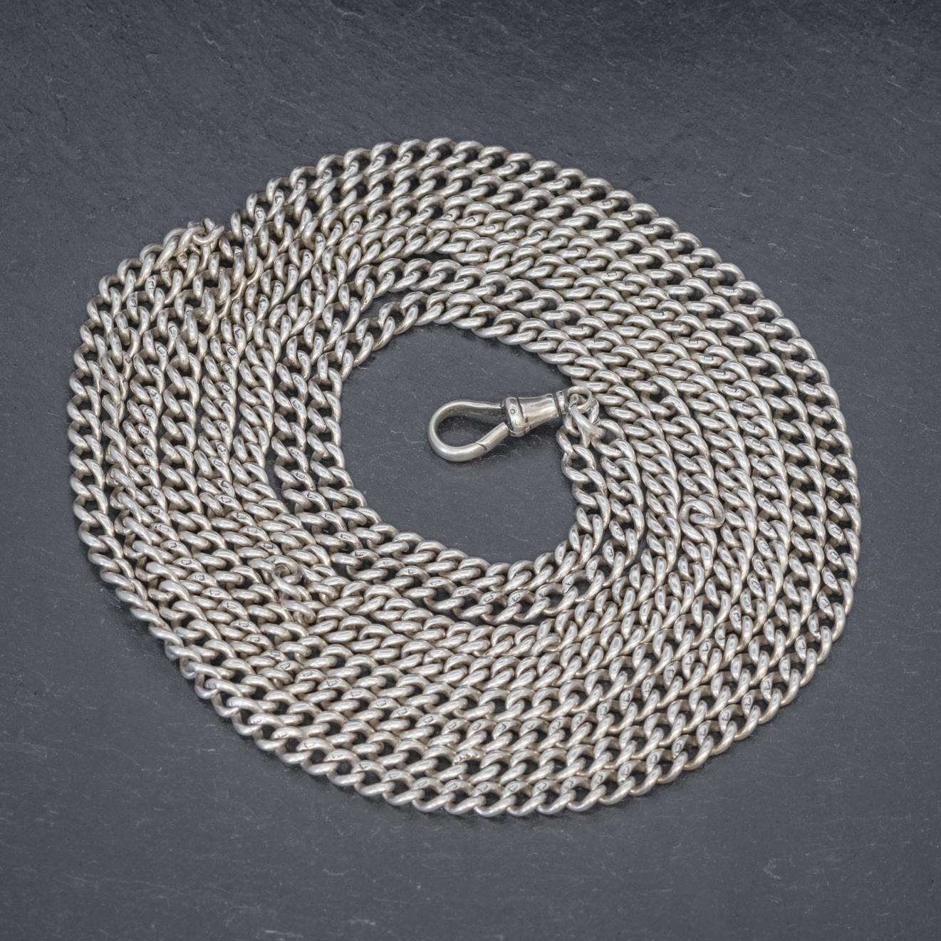 Antique Victorian Long Guard Chain Sterling Silver, circa 1880 For Sale 2