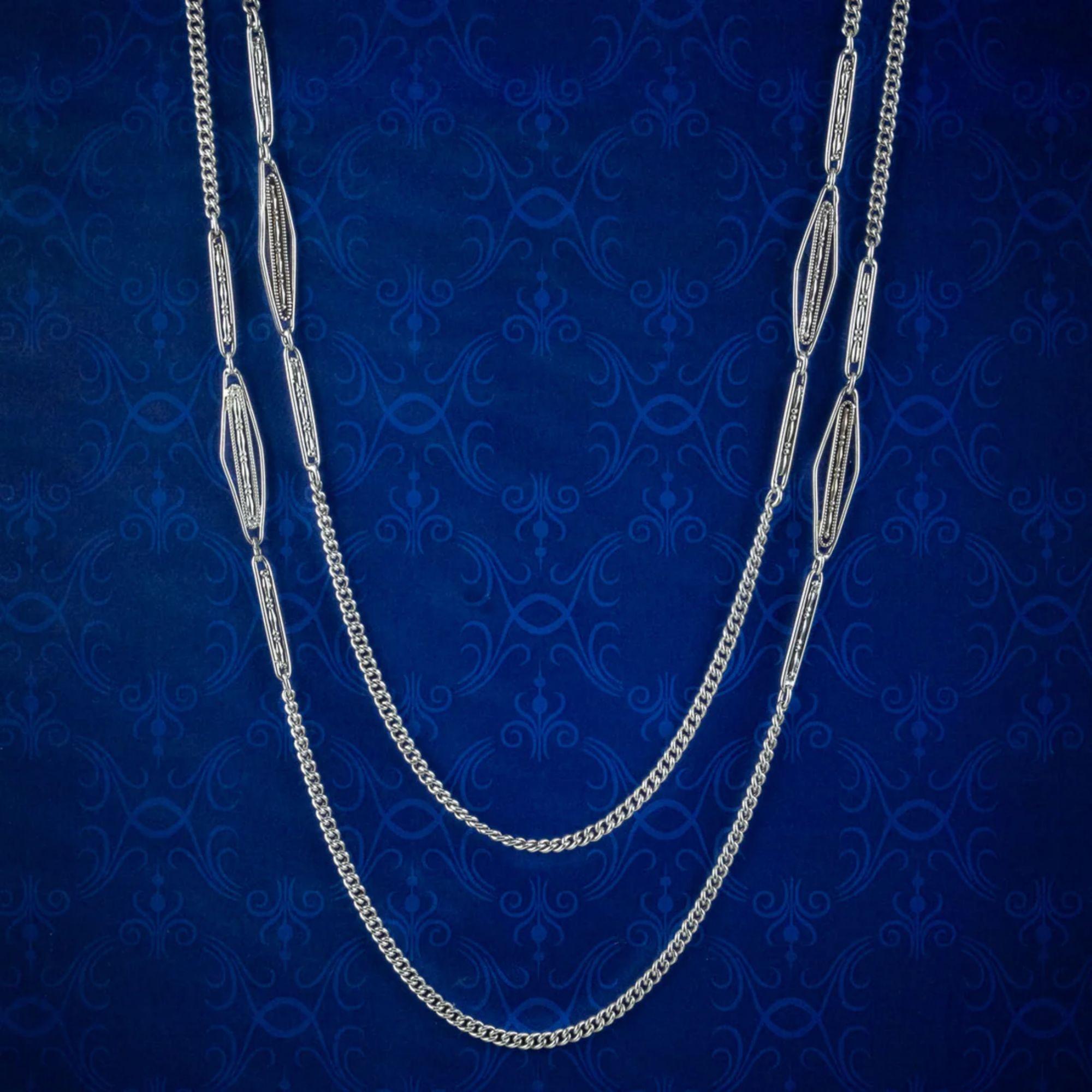 Antike viktorianische lange Silberkette Murrle Bennett, um 1900 im Angebot 2