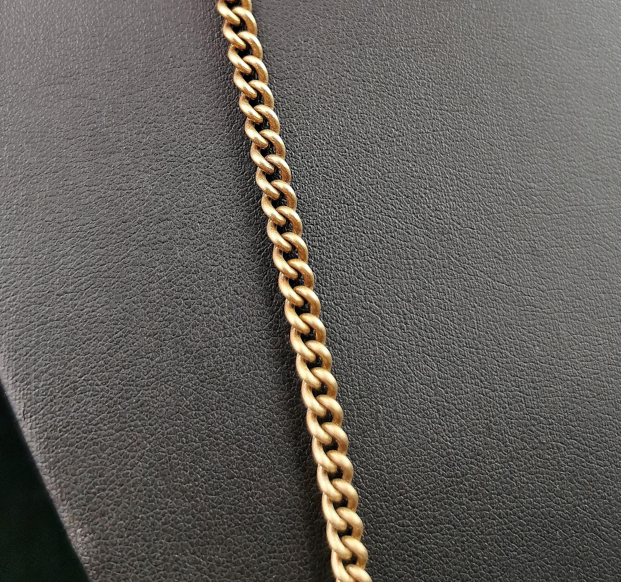 Antique Victorian longuard chain necklace, Gold plated, Curb link  8