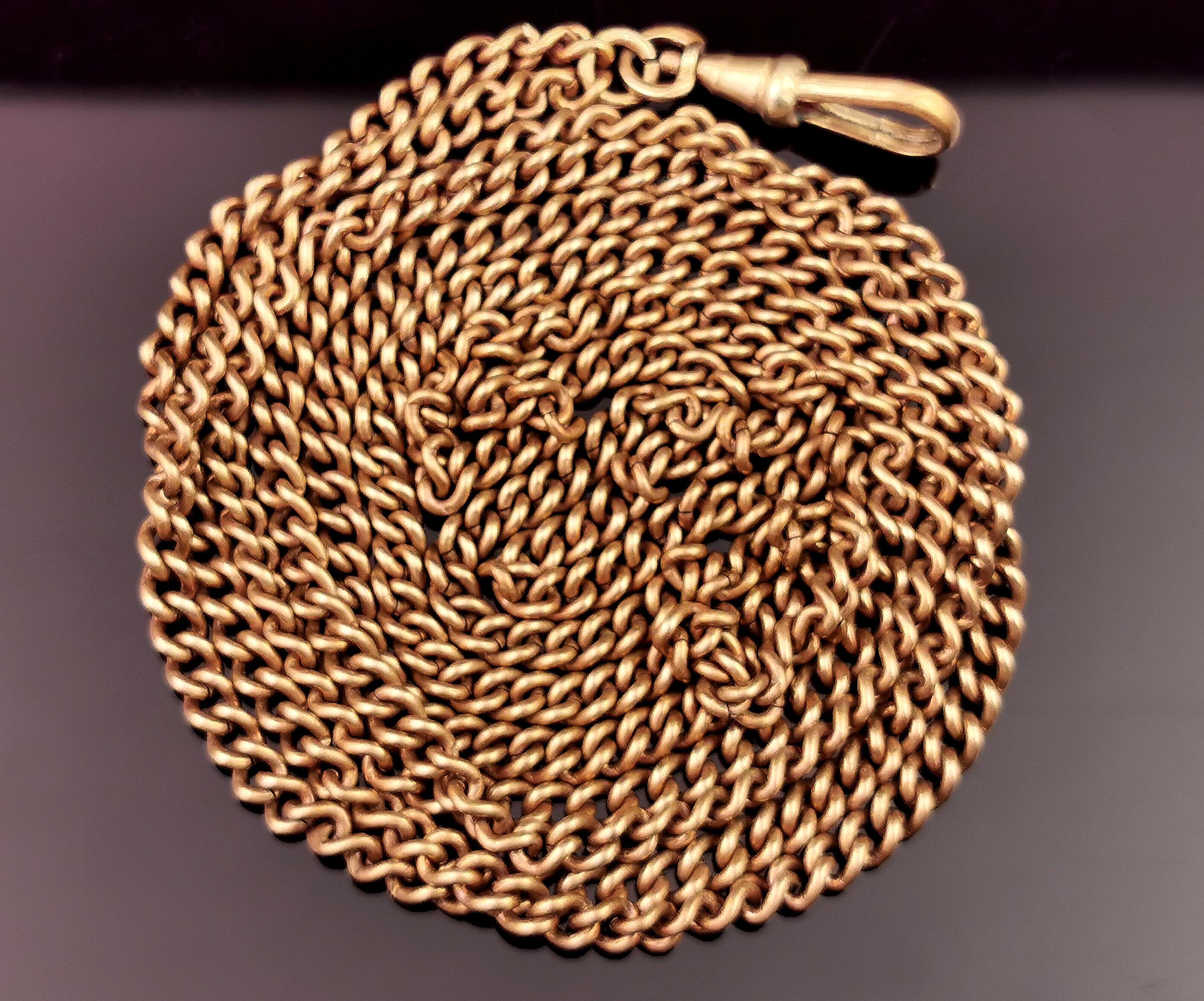 Antique Victorian longuard chain necklace, Gold plated, Curb link  In Fair Condition In NEWARK, GB