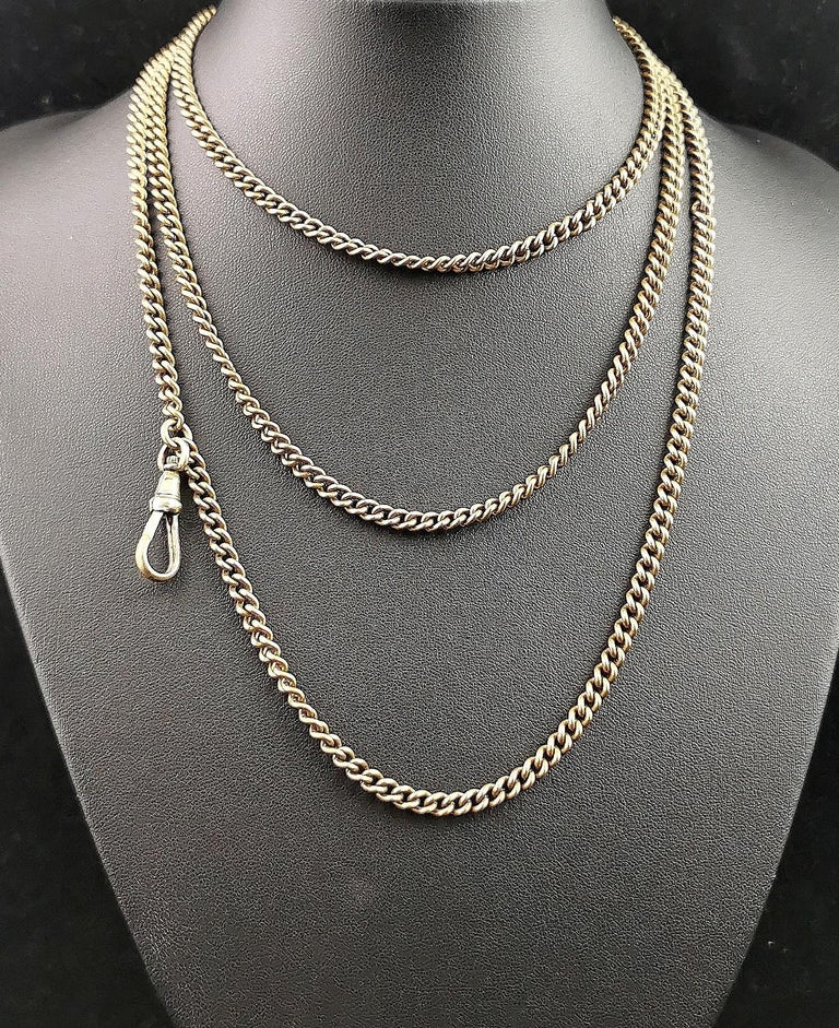 Antique Victorian longuard chain necklace, Gold plated, Curb link For ...