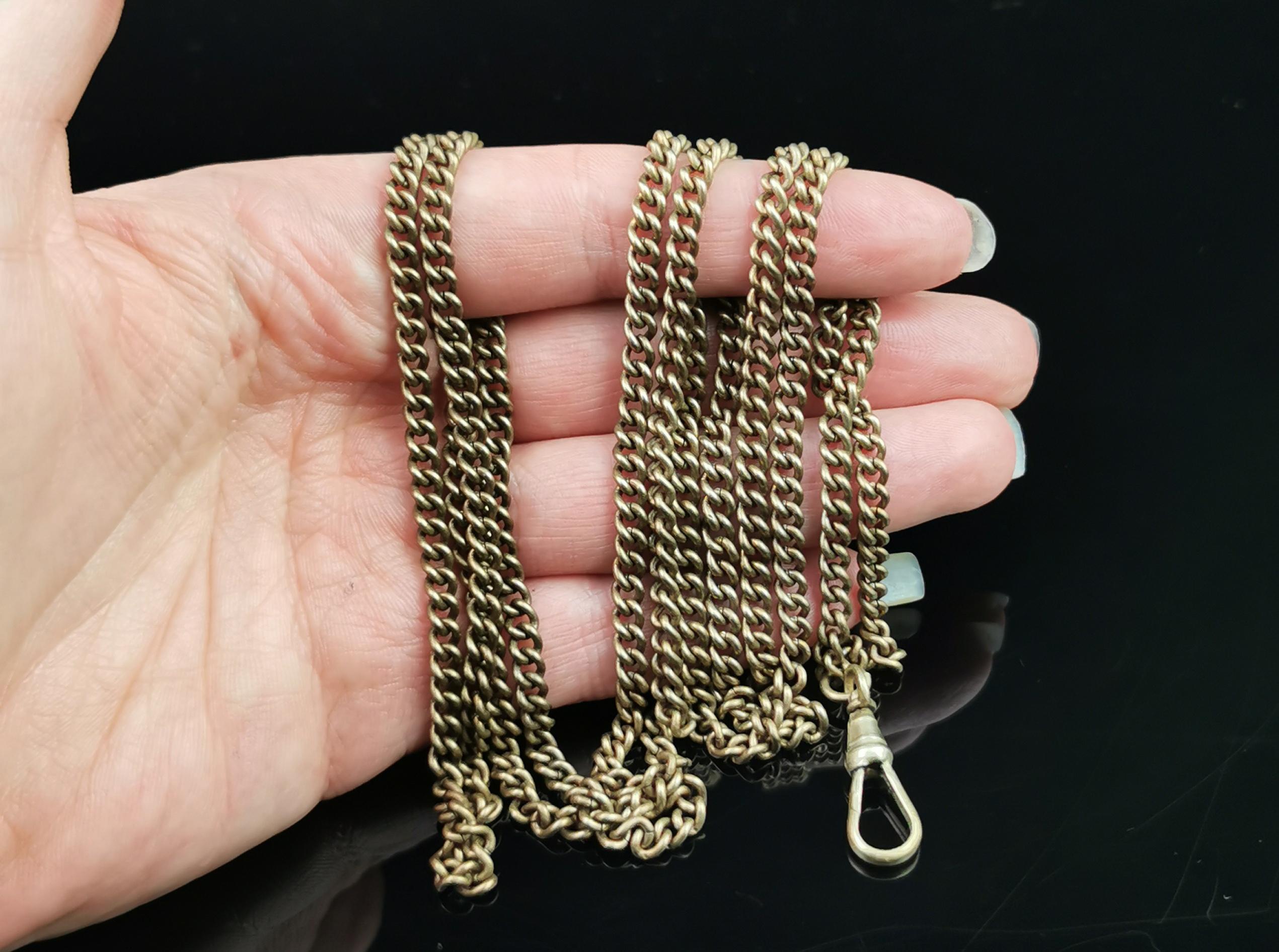 Antique Victorian longuard chain necklace, Gold plated, Curb link  4