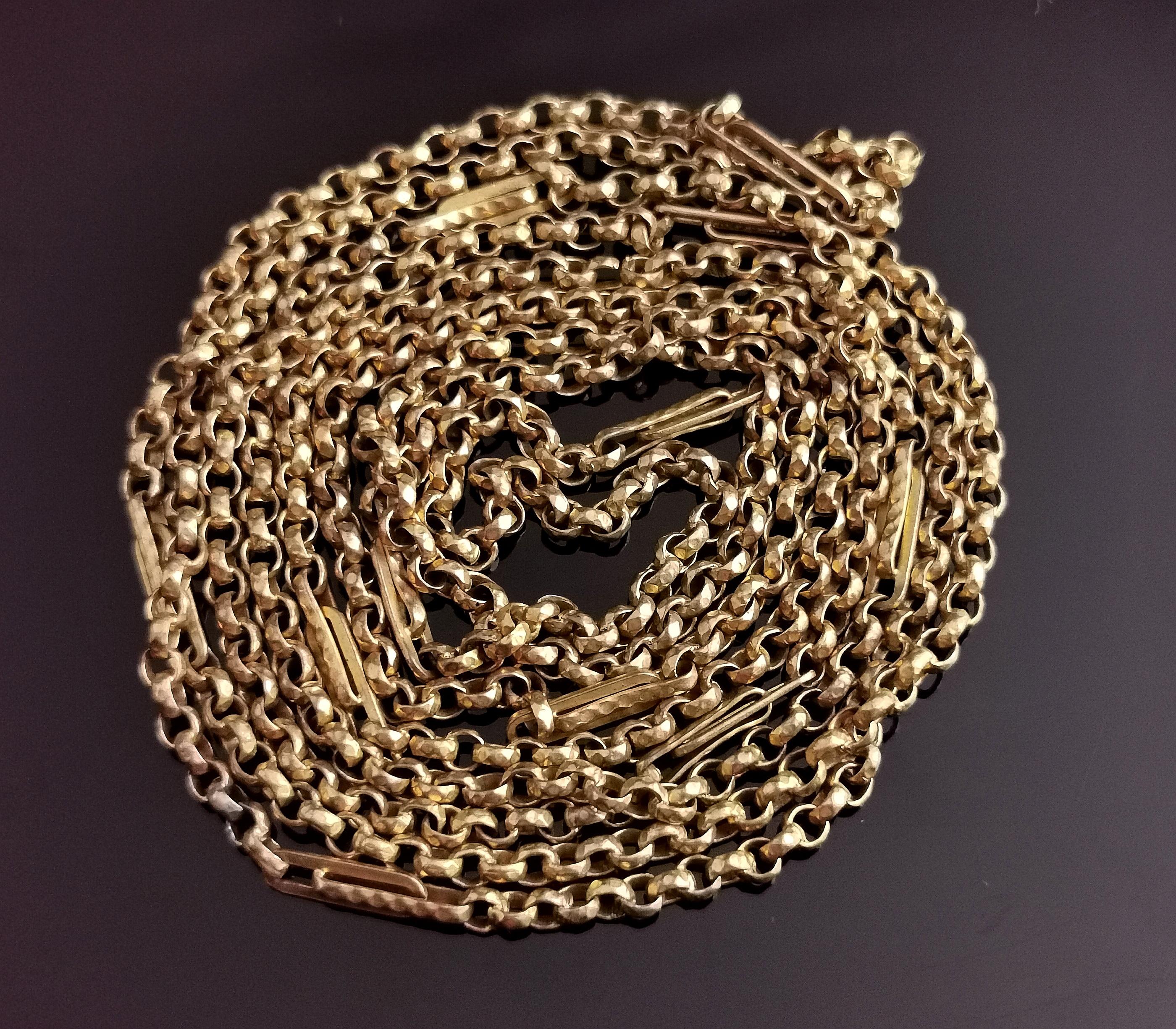 Antique Victorian Longuard Chain Necklace, Muff Chain, Gold Plated, Fancy Link 4