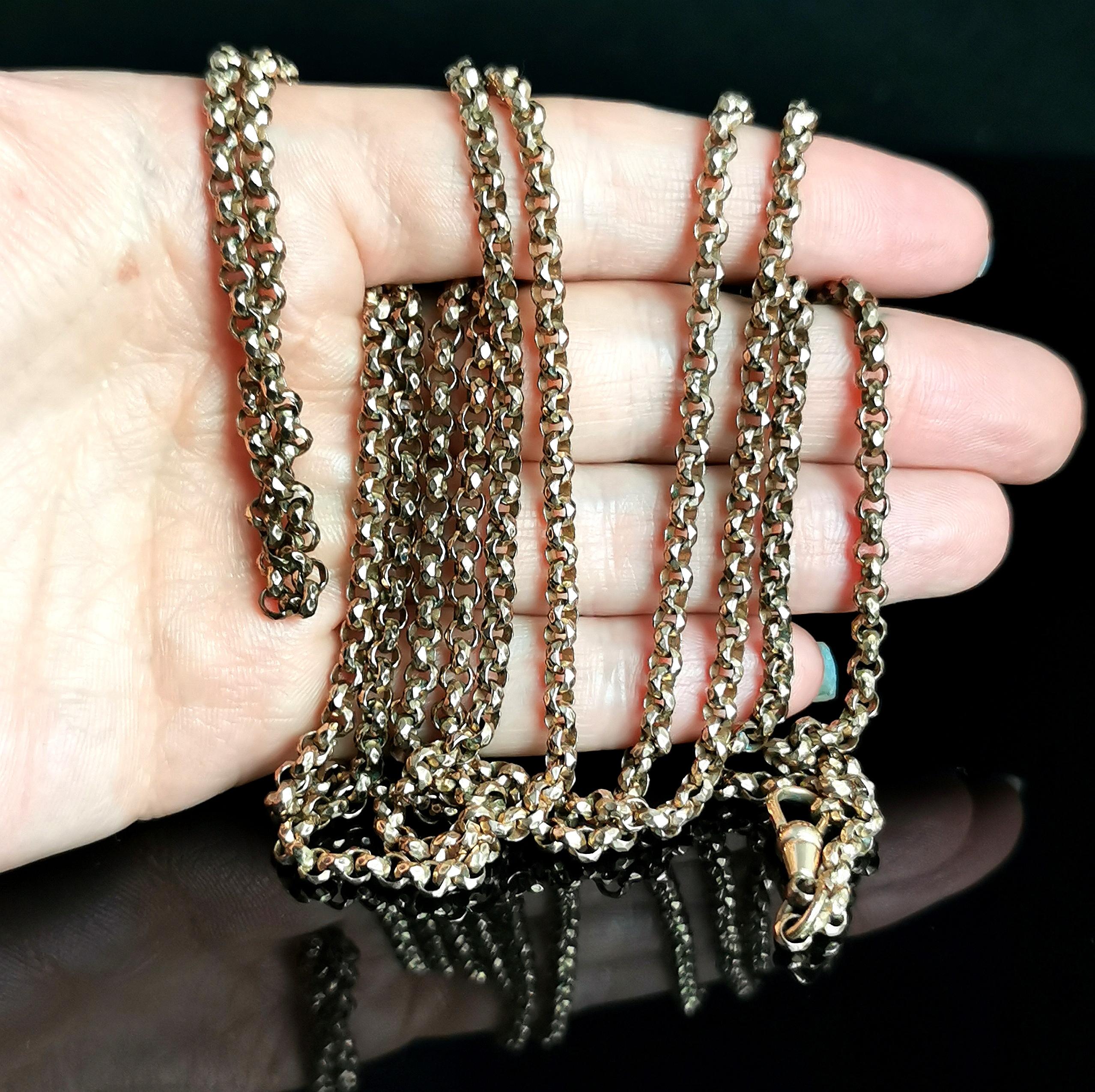 Antique Victorian Longuard Chain Necklace, Muff Chain, Rose Gold Plated 7