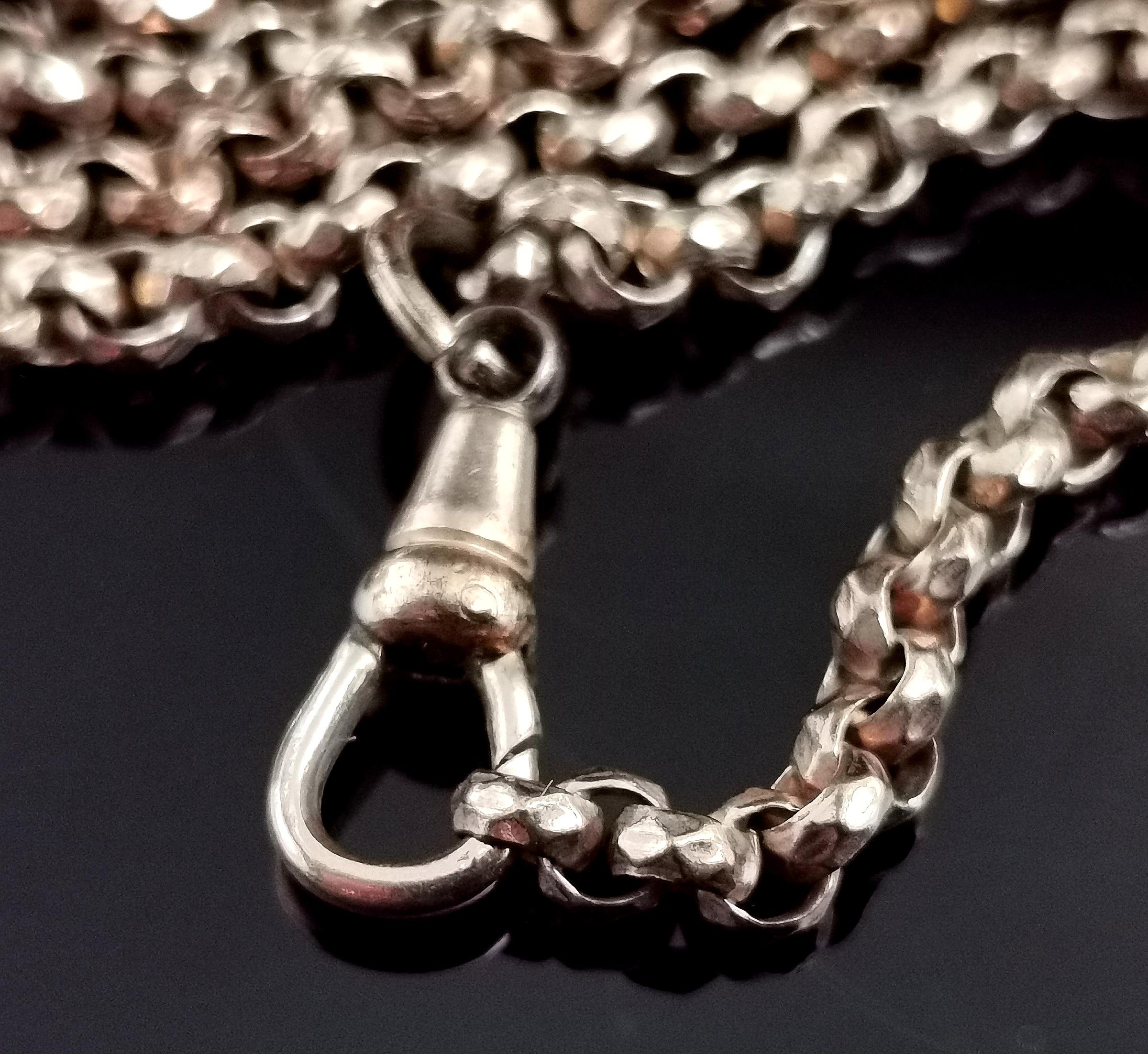 Antique Victorian Longuard Chain Necklace, Muff Chain, Rose Gold Plated 8