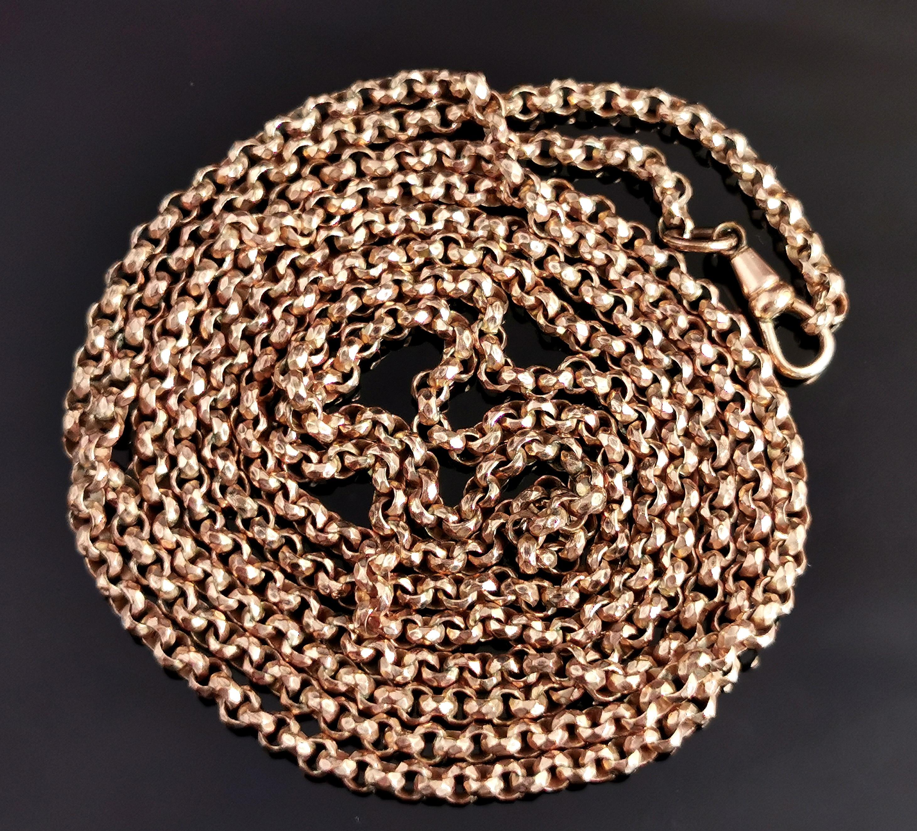 Antique Victorian Longuard Chain Necklace, Muff Chain, Rose Gold Plated 10