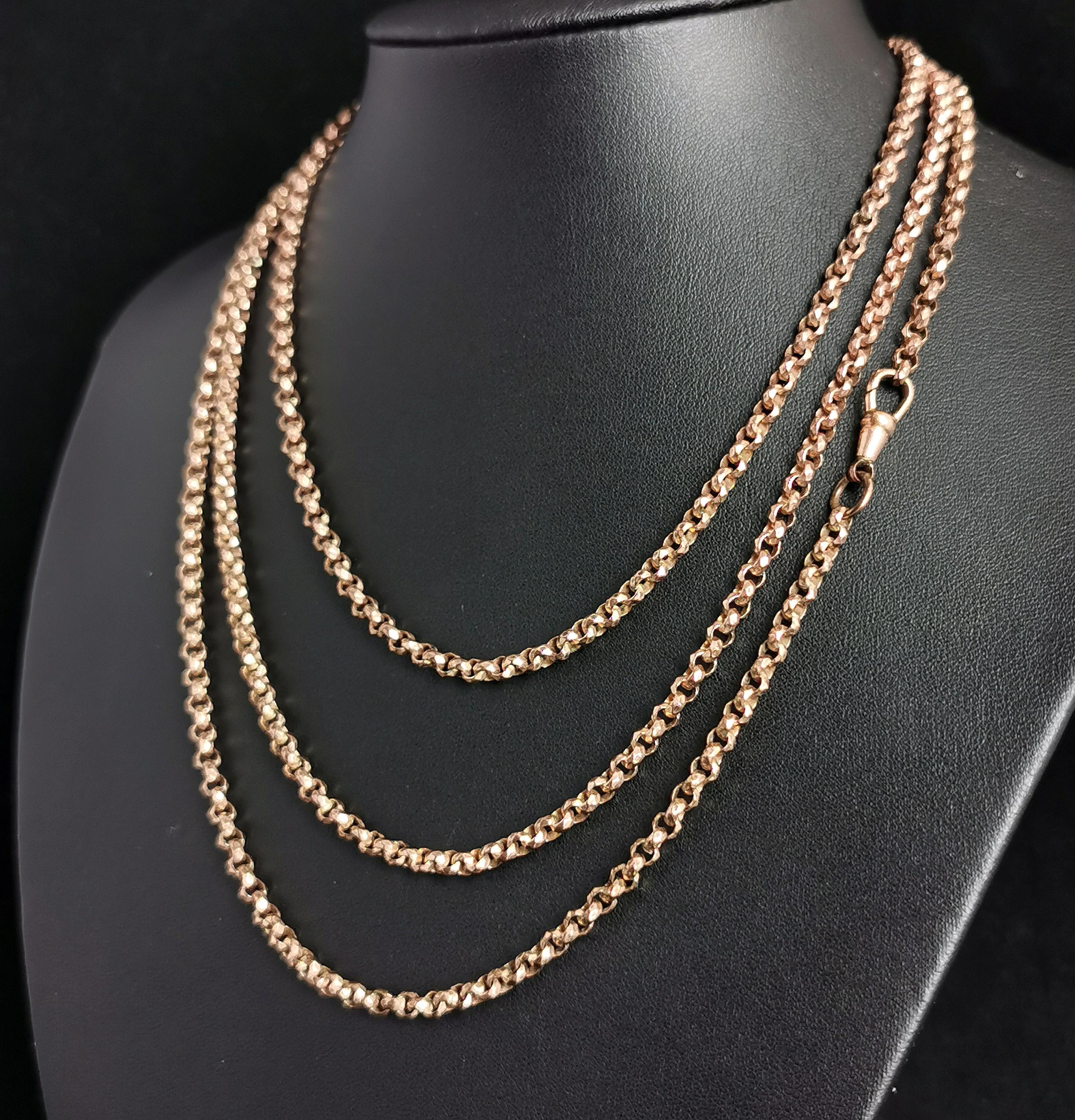 Women's Antique Victorian Longuard Chain Necklace, Muff Chain, Rose Gold Plated