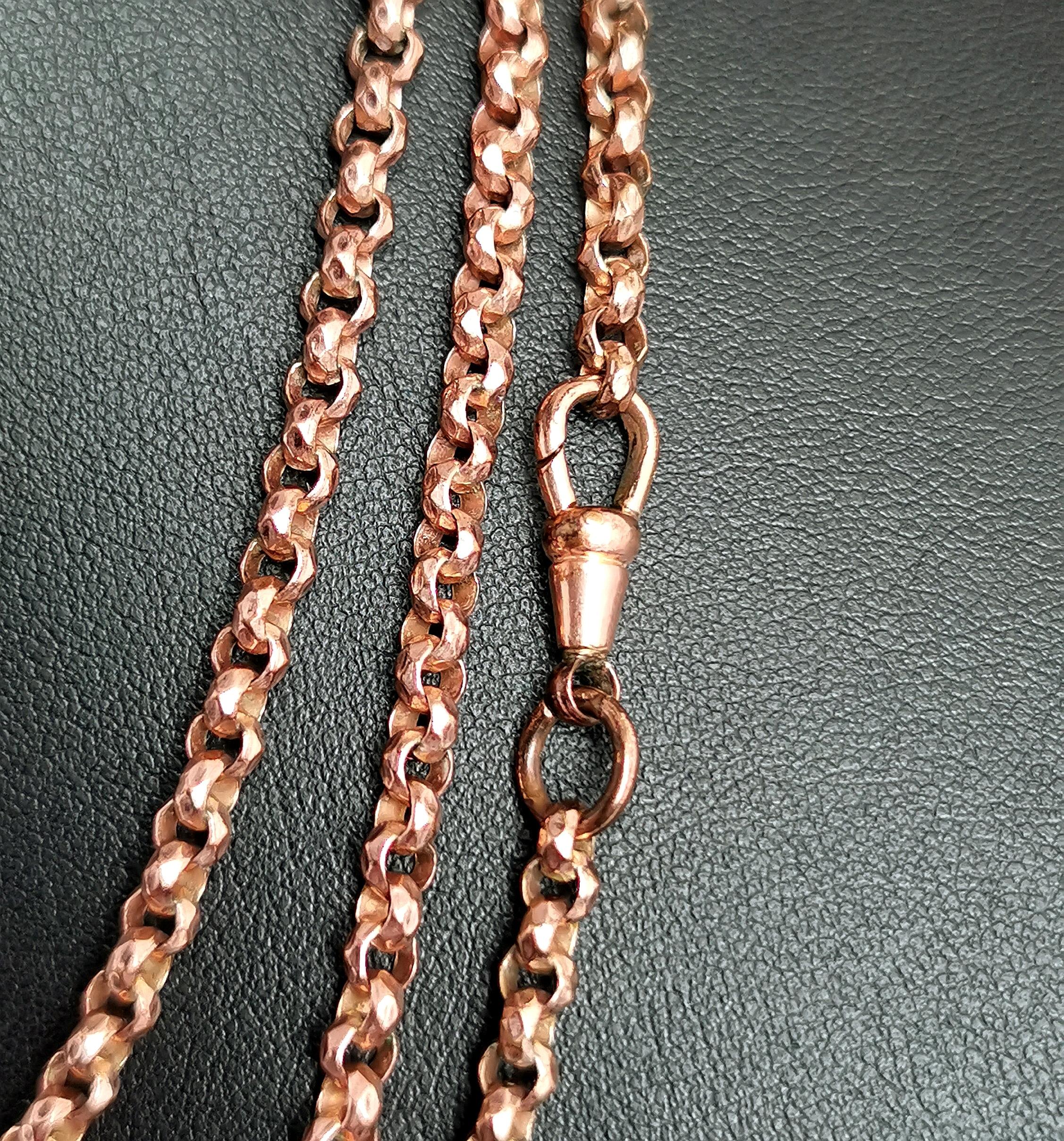 Antique Victorian Longuard Chain Necklace, Muff Chain, Rose Gold Plated 2