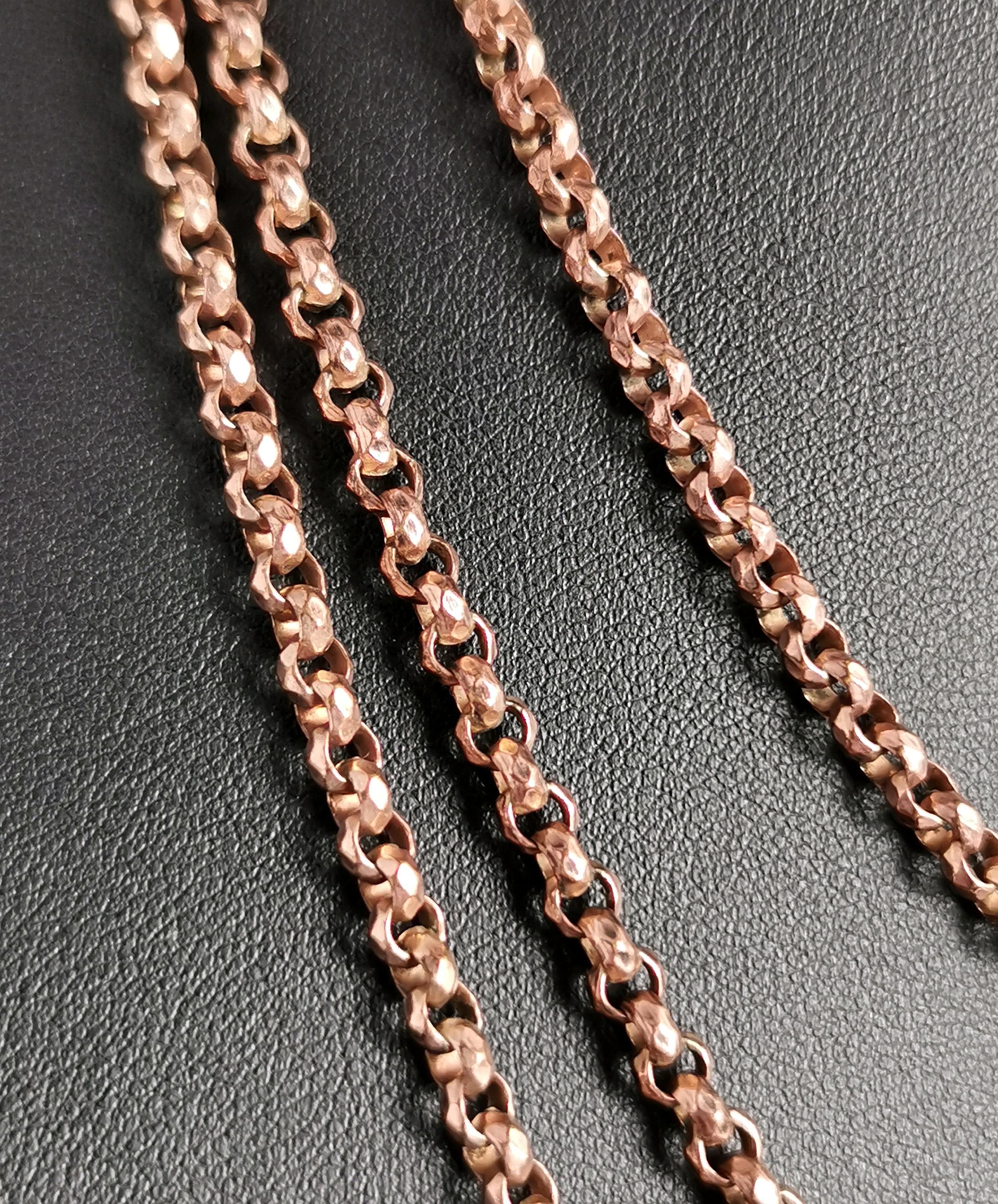 Antique Victorian Longuard Chain Necklace, Muff Chain, Rose Gold Plated 3