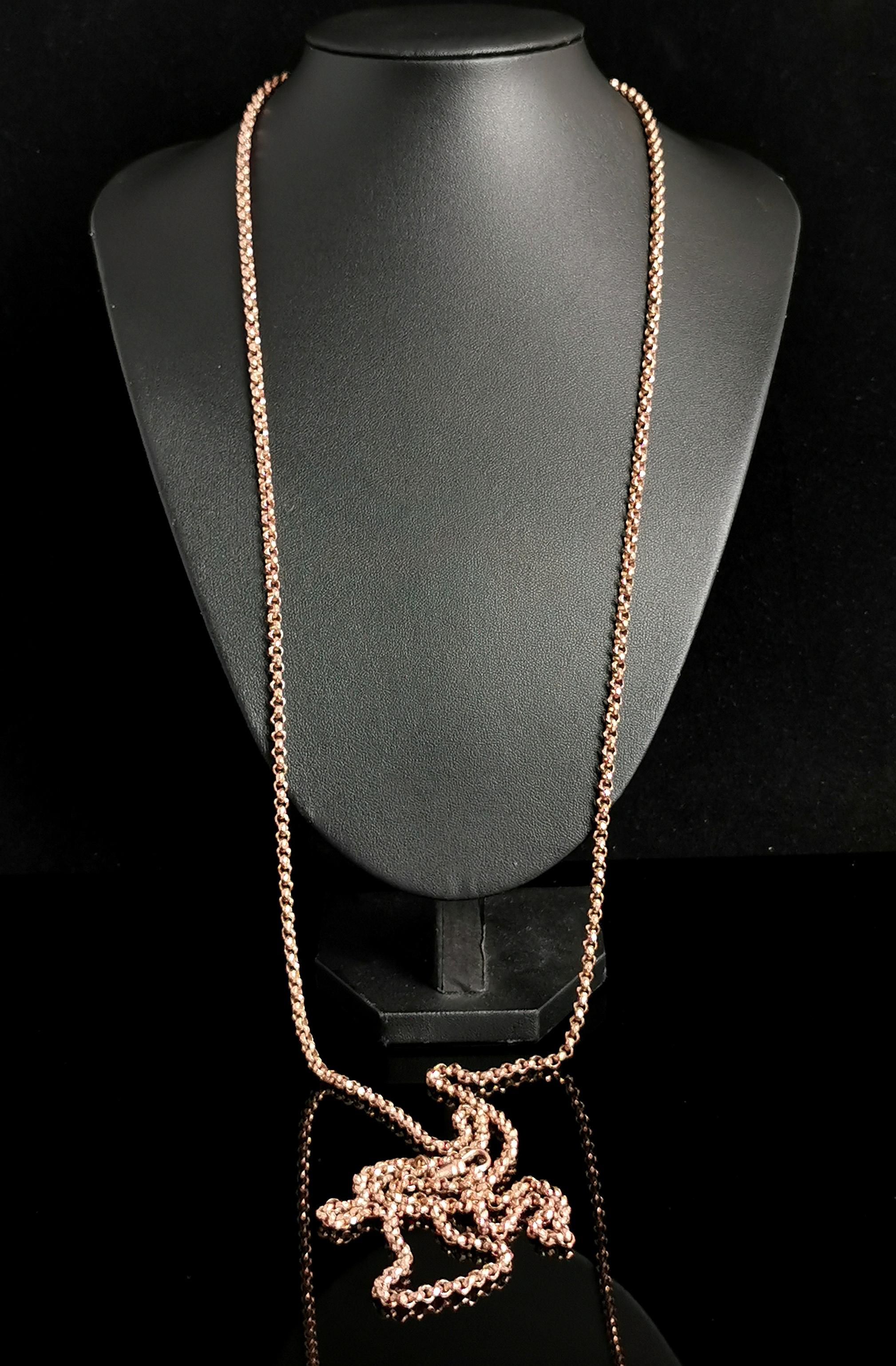 Antique Victorian Longuard Chain Necklace, Muff Chain, Rose Gold Plated 5