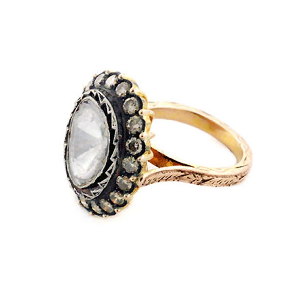 Antiguo anillo de diamantes solitario de aspecto victoriano Rosecut en oro y plata Victoriano temprano en venta