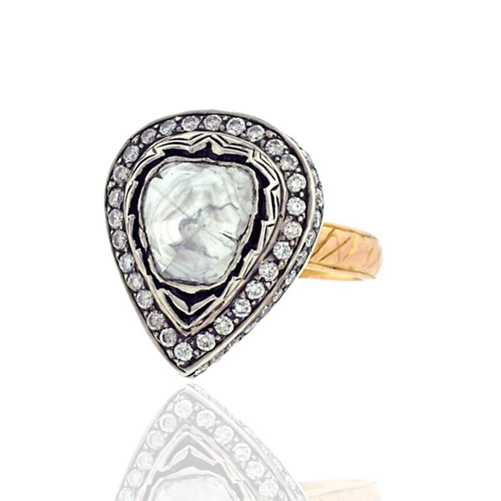 Antique Victorian Looking Rosecut Solitaire Diamond Ring in Gold and Silver In New Condition For Sale In New York, NY