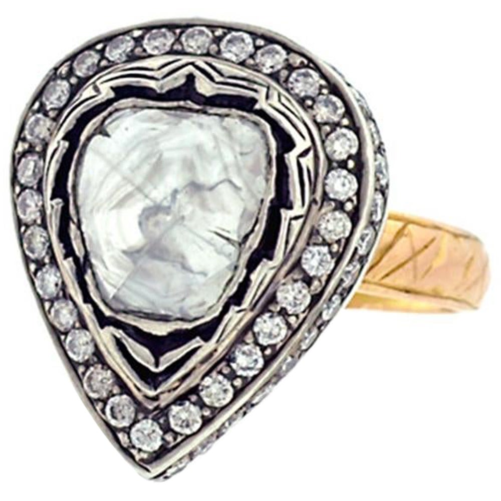 Antiker viktorianischer Solitär-Diamantring im Rosenschliff in Gold und Silber