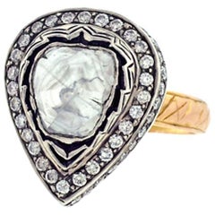 Antiker viktorianischer Solitär-Diamantring im Rosenschliff in Gold und Silber