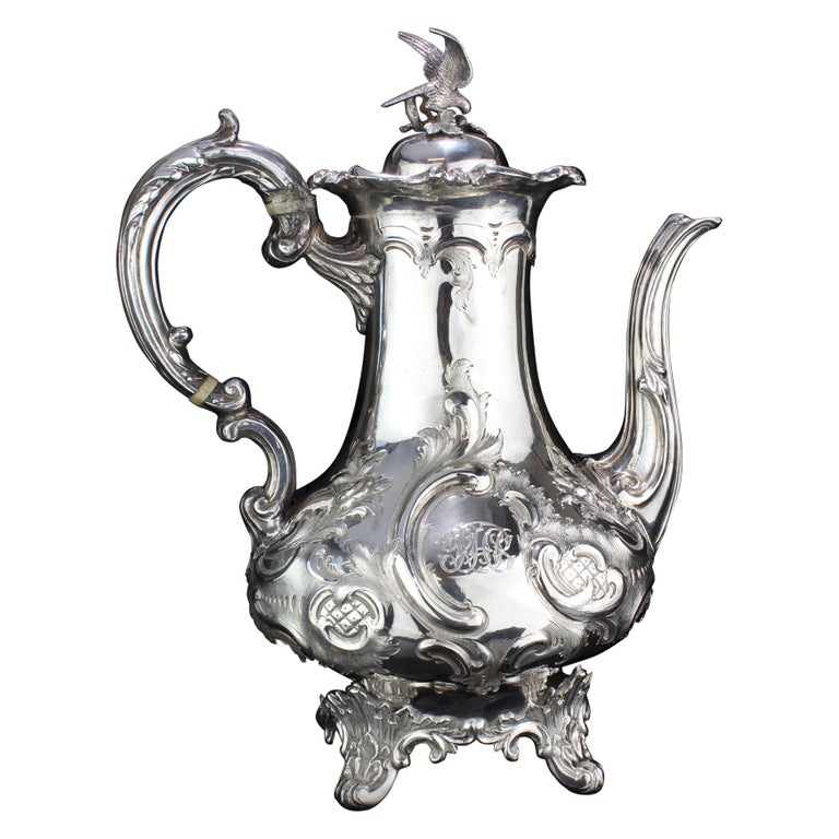 Antique Victorian Louis Style Sterling Silver Coffee / Tea Pot, London, 1858 For Sale