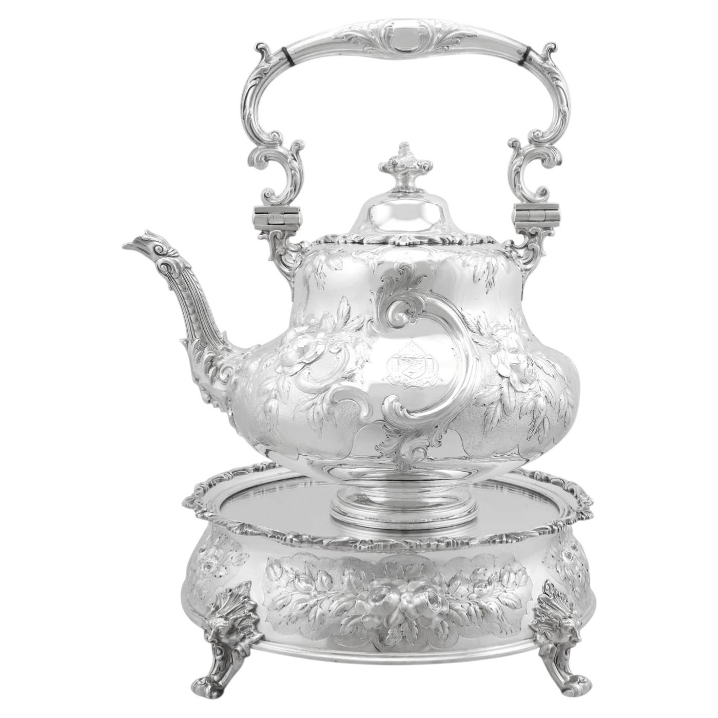 Antique Victorian Louis Style Sterling Silver Kettle and Mirrored Base (1859)