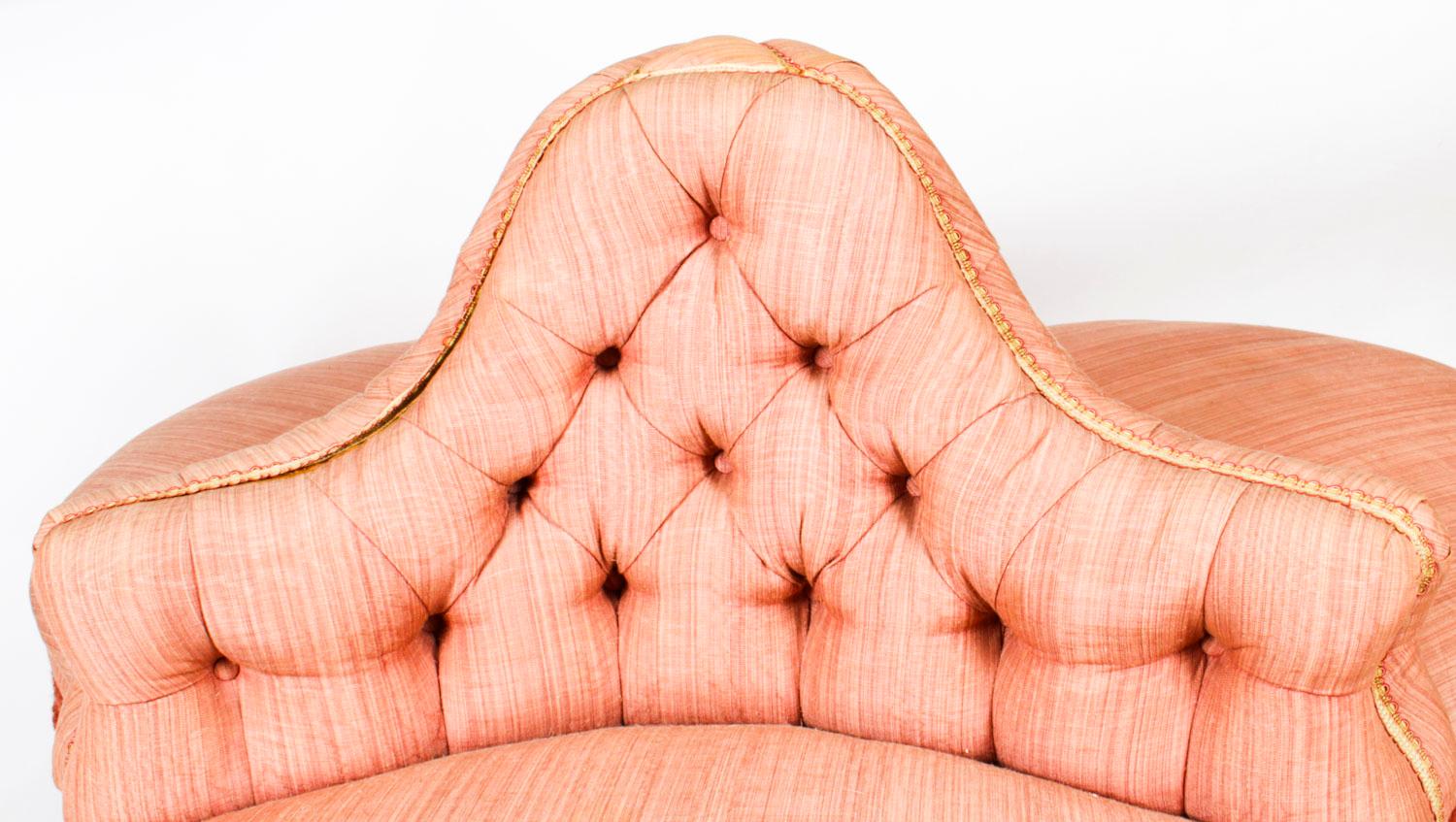 English Antique Victorian Love Seat Conversation Settee, 19th Century