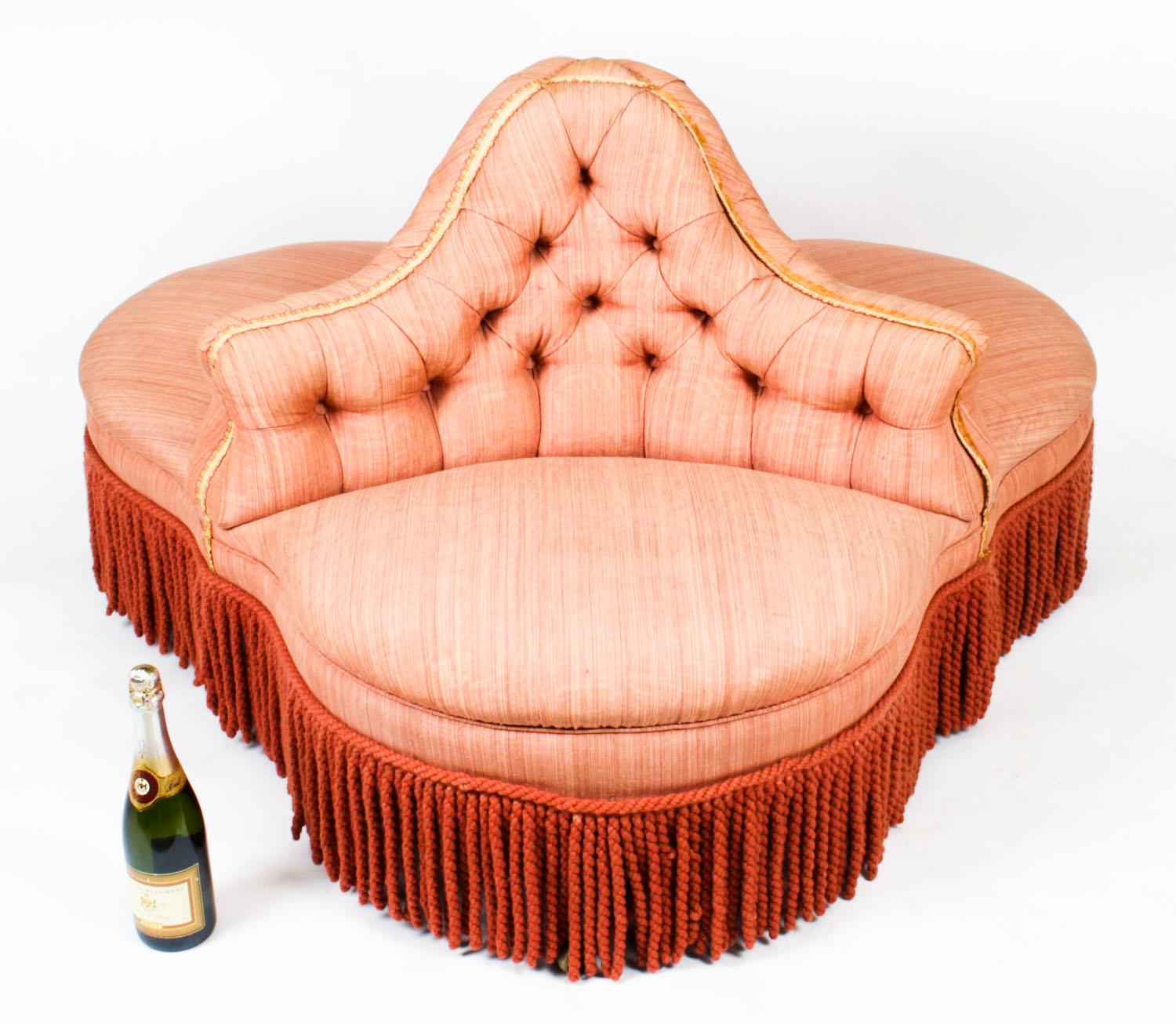 Upholstery Antique Victorian Love Seat Conversation Settee, 19th Century