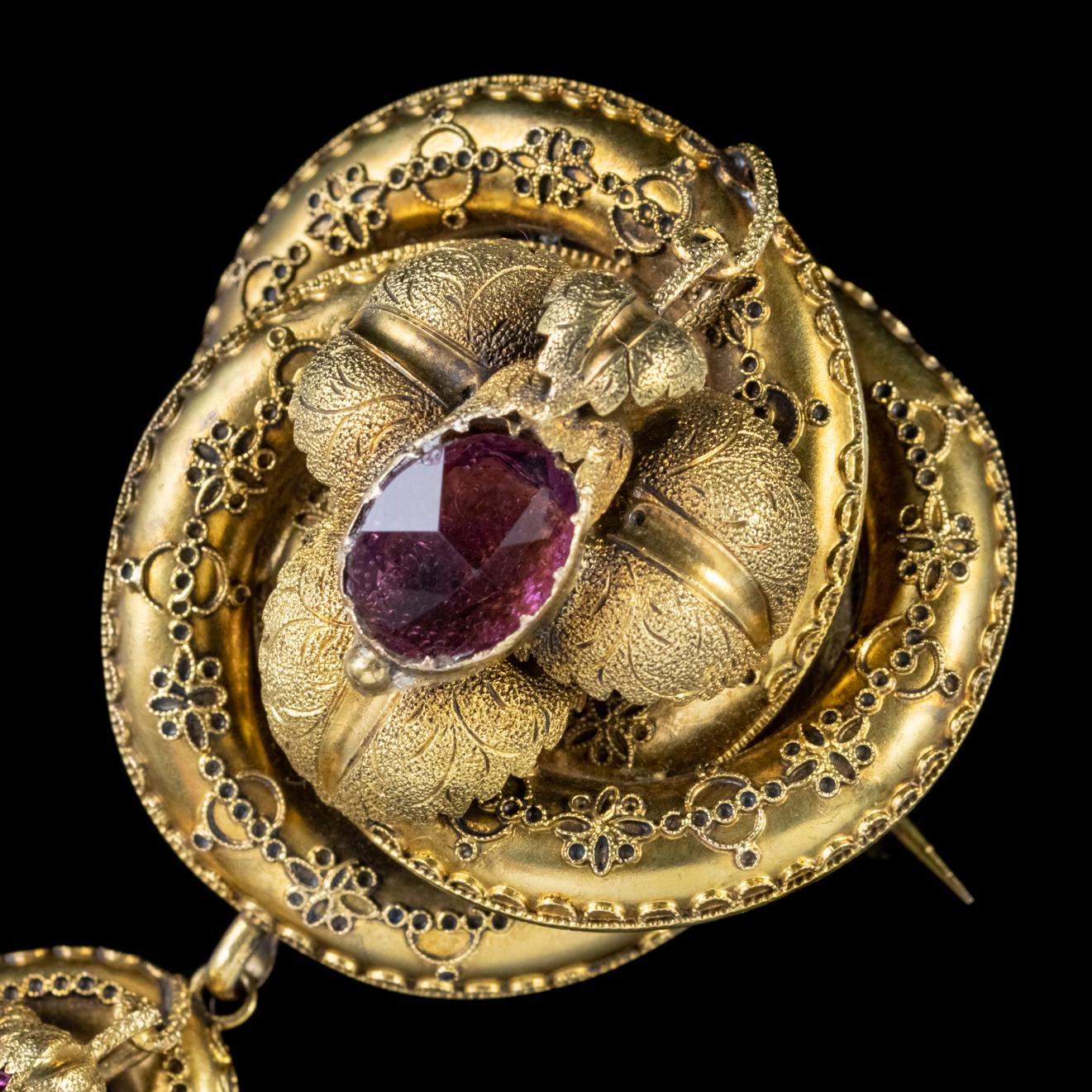 Antique Victorian Lovers Knot Brooch Amethyst 15 Carat Gold Locket, circa 1880 In Good Condition For Sale In Lancaster, Lancashire