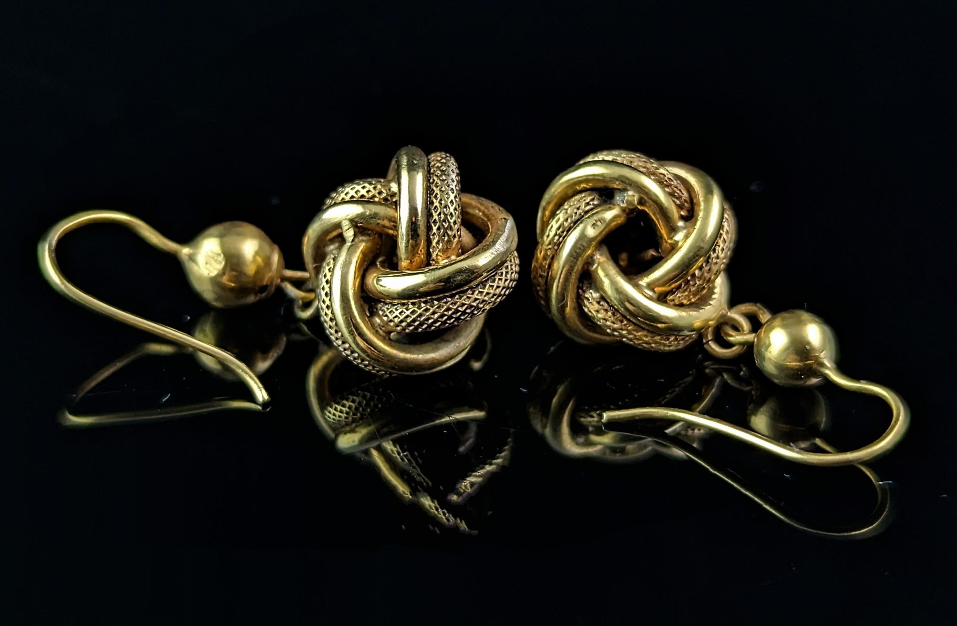 Women's Antique Victorian Lovers knot earrings, 9k gold 