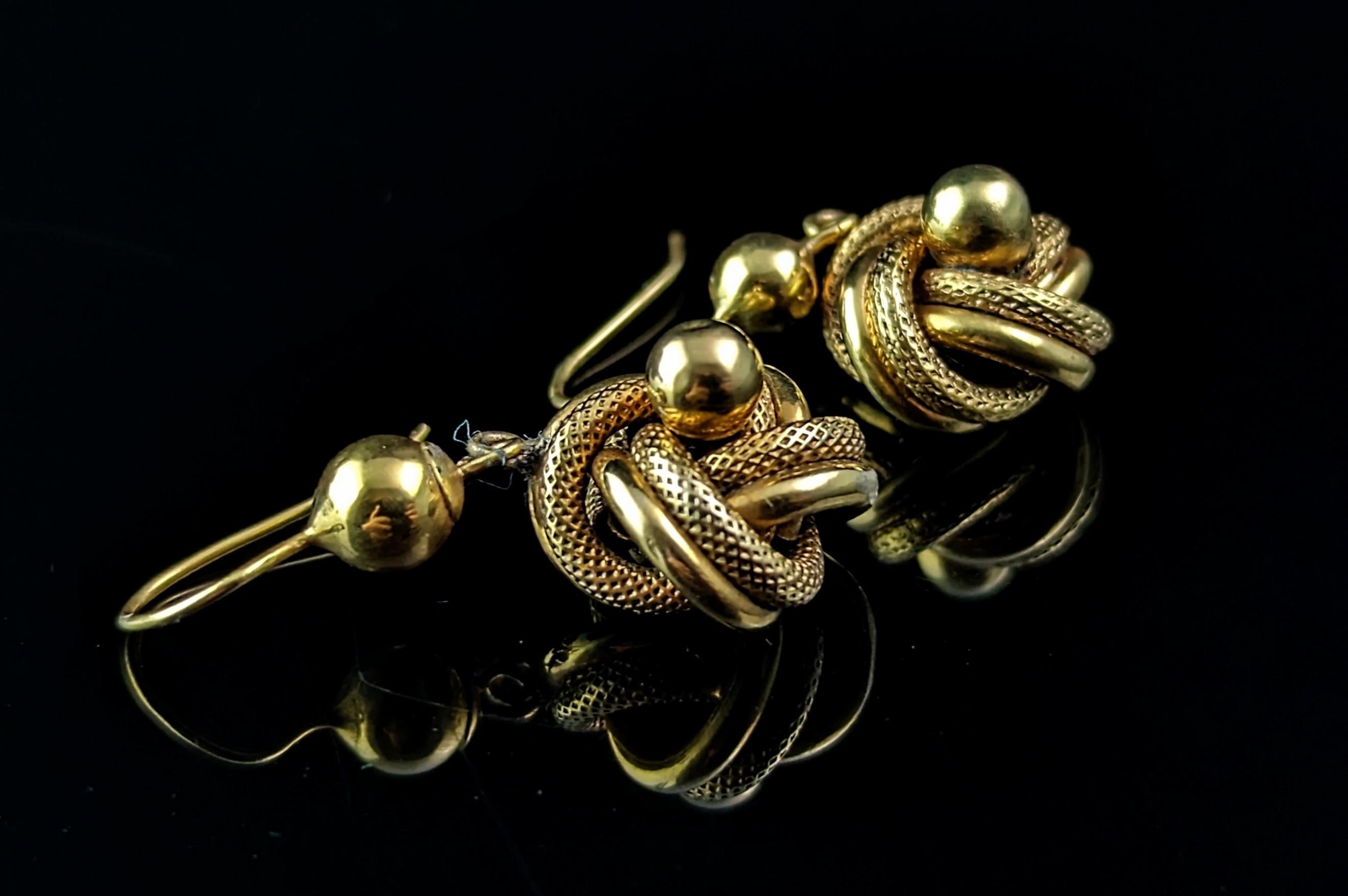 Antique Victorian Lovers knot earrings, 9k gold  1