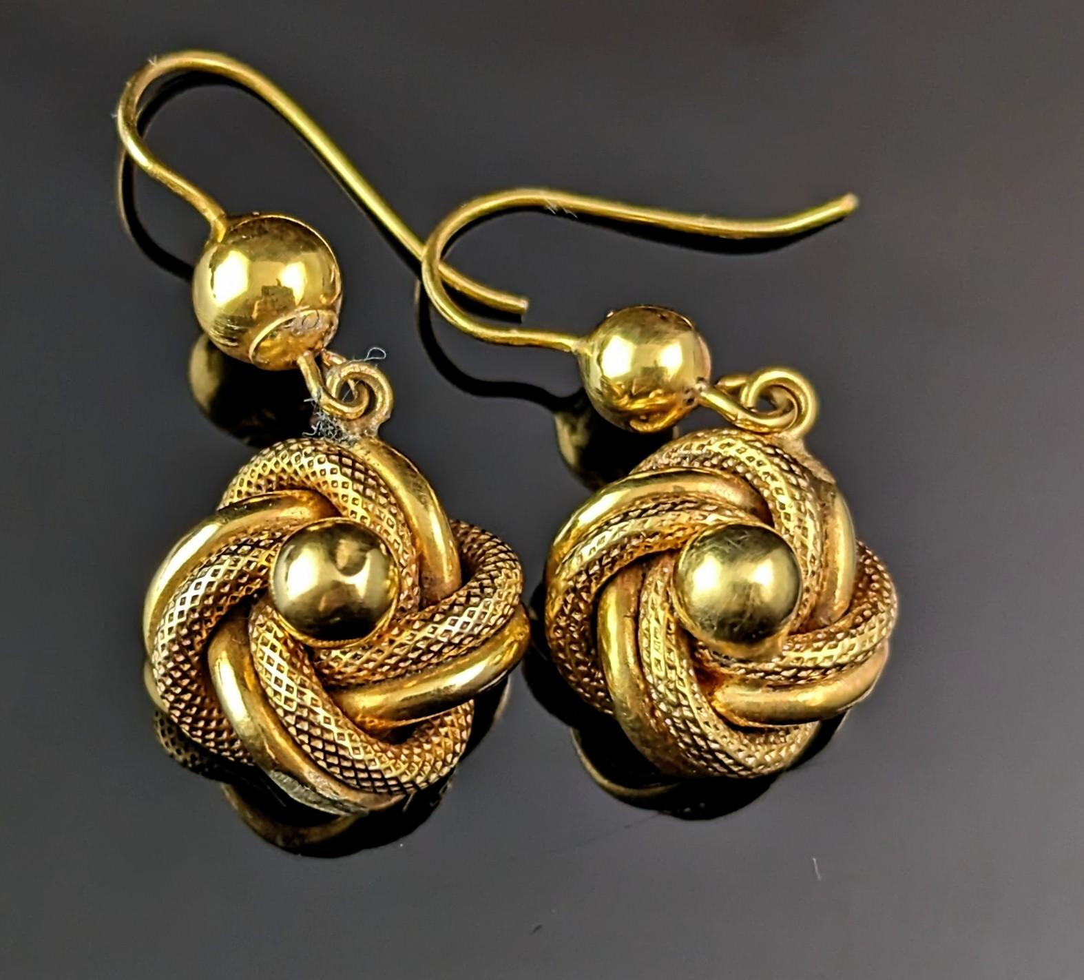 Antique Victorian Lovers knot earrings, 9k gold  2