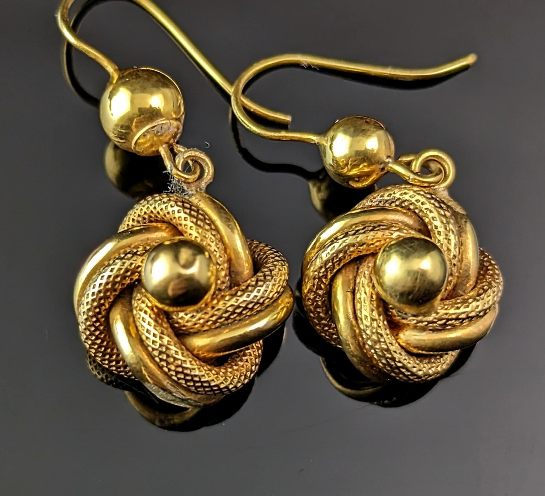 Antique Victorian Lovers knot earrings, 9k gold  3