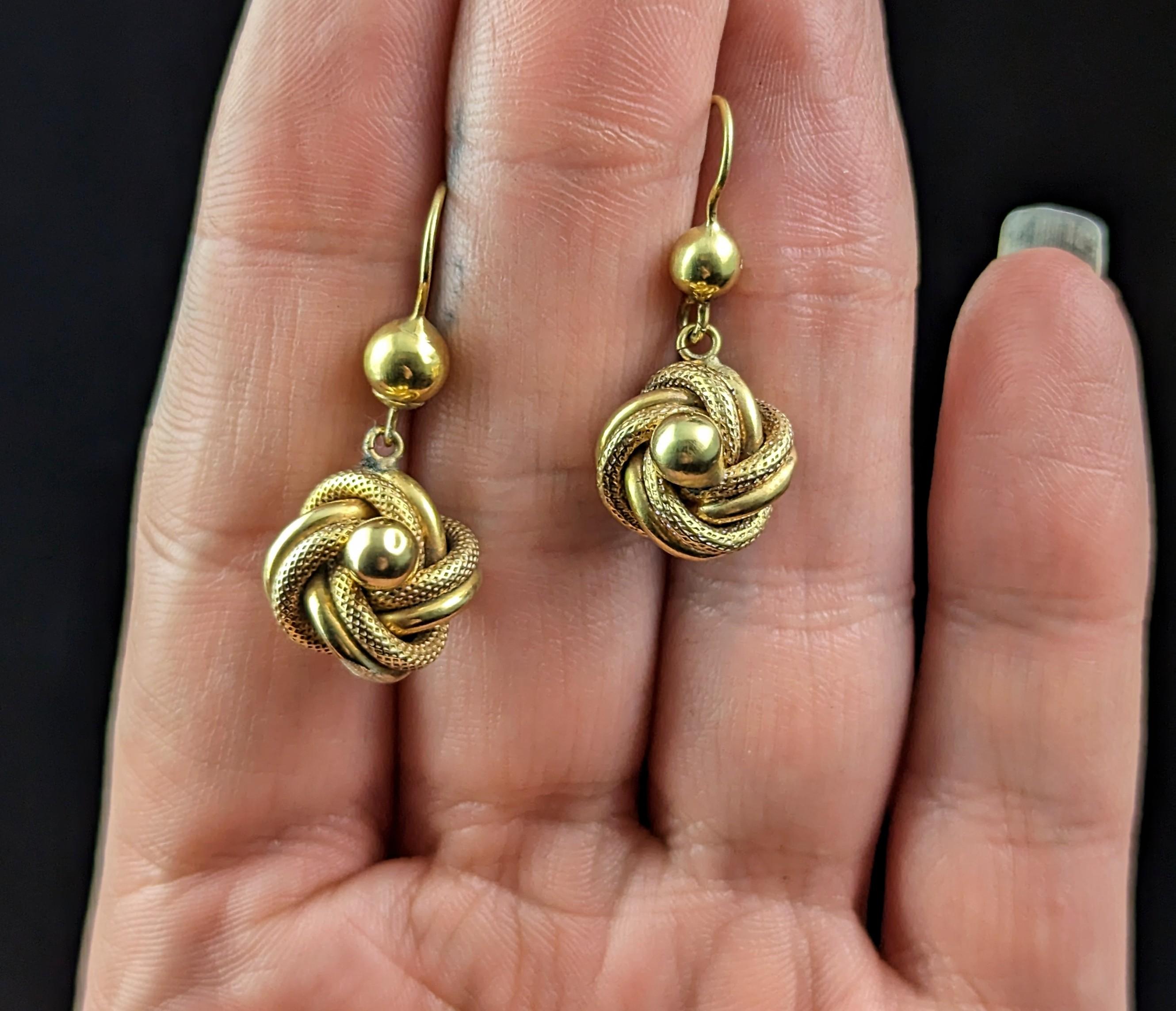 Antique Victorian Lovers knot earrings, 9k gold  4