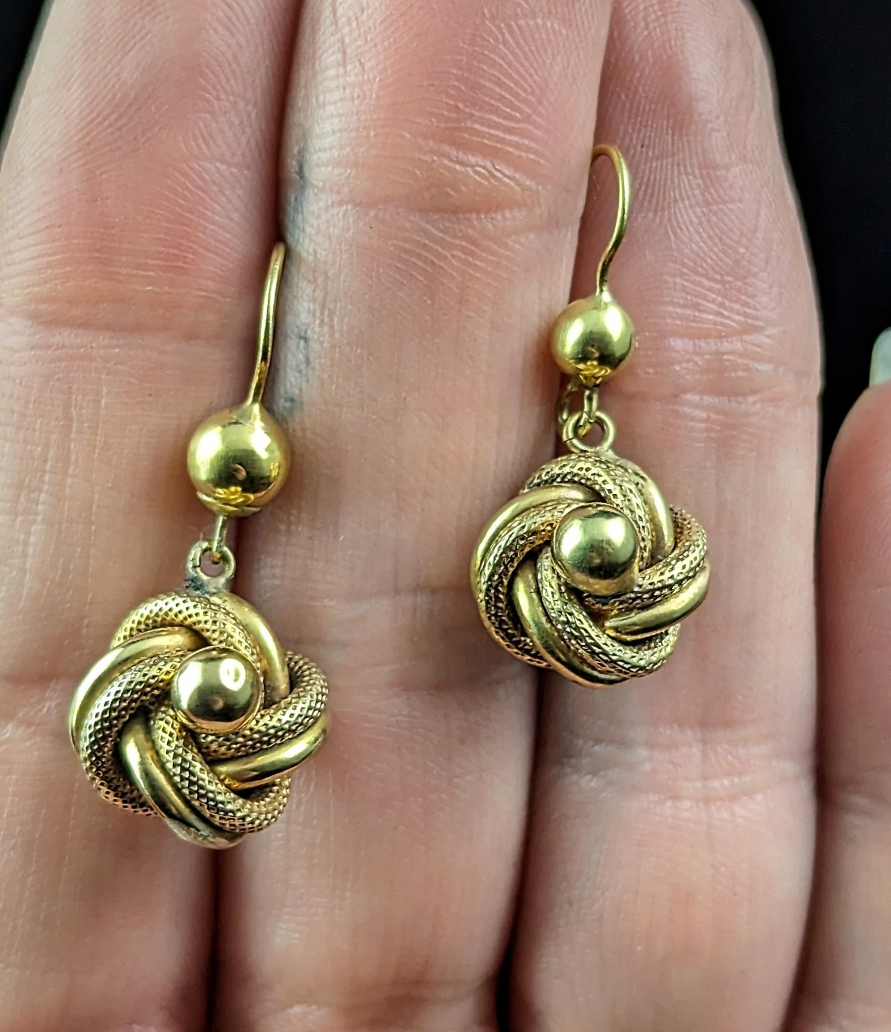 Antique Victorian Lovers knot earrings, 9k gold  5