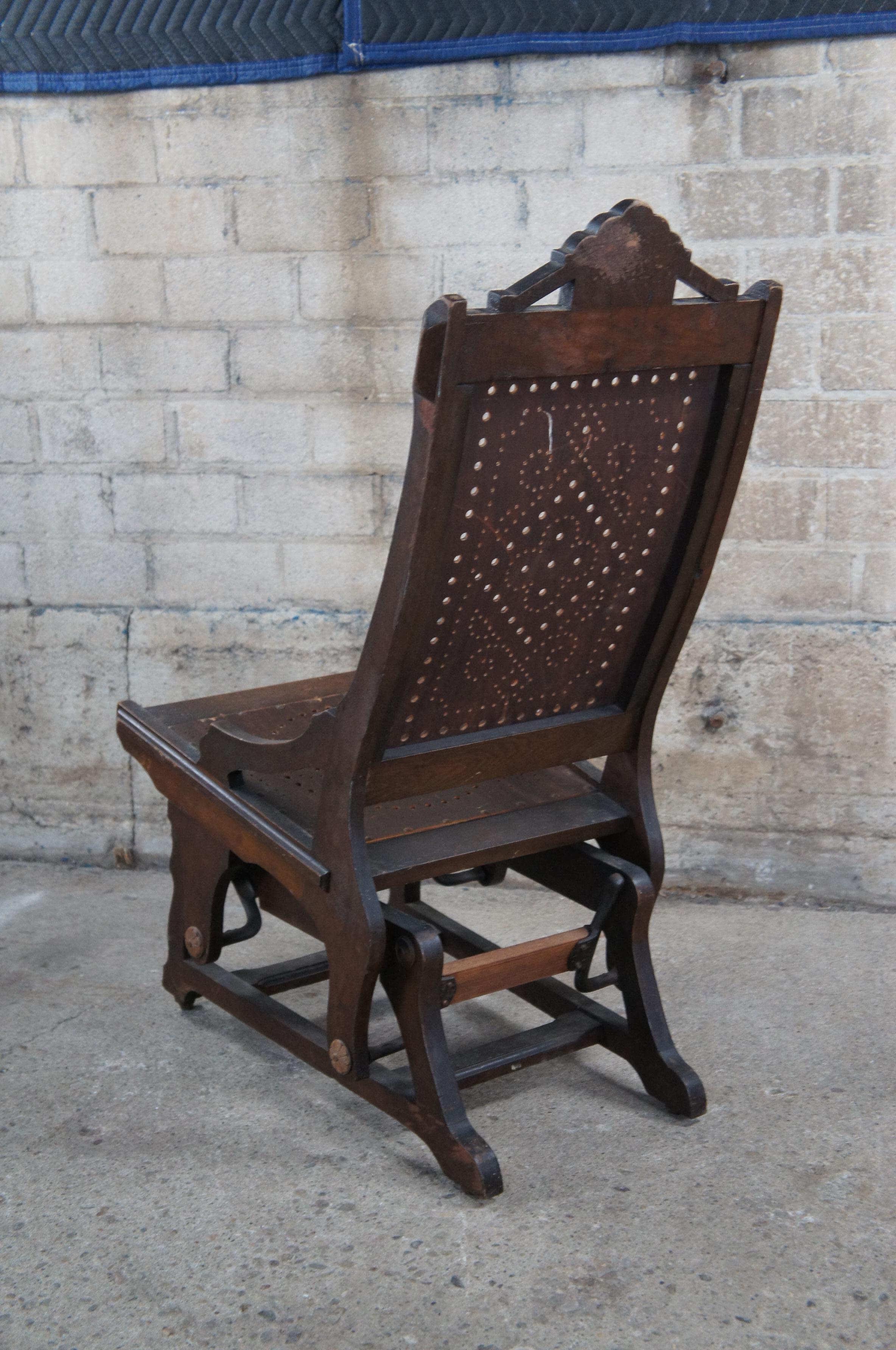 Antique Victorian Lowentraut Oak Aesthetic Period Platform Rocker Rocking Chair  6