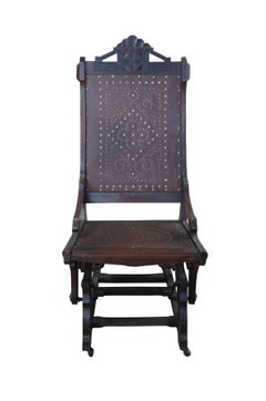 Antique Victorian Lowentraut Oak Aesthetic Period Platform Rocker Rocking Chair