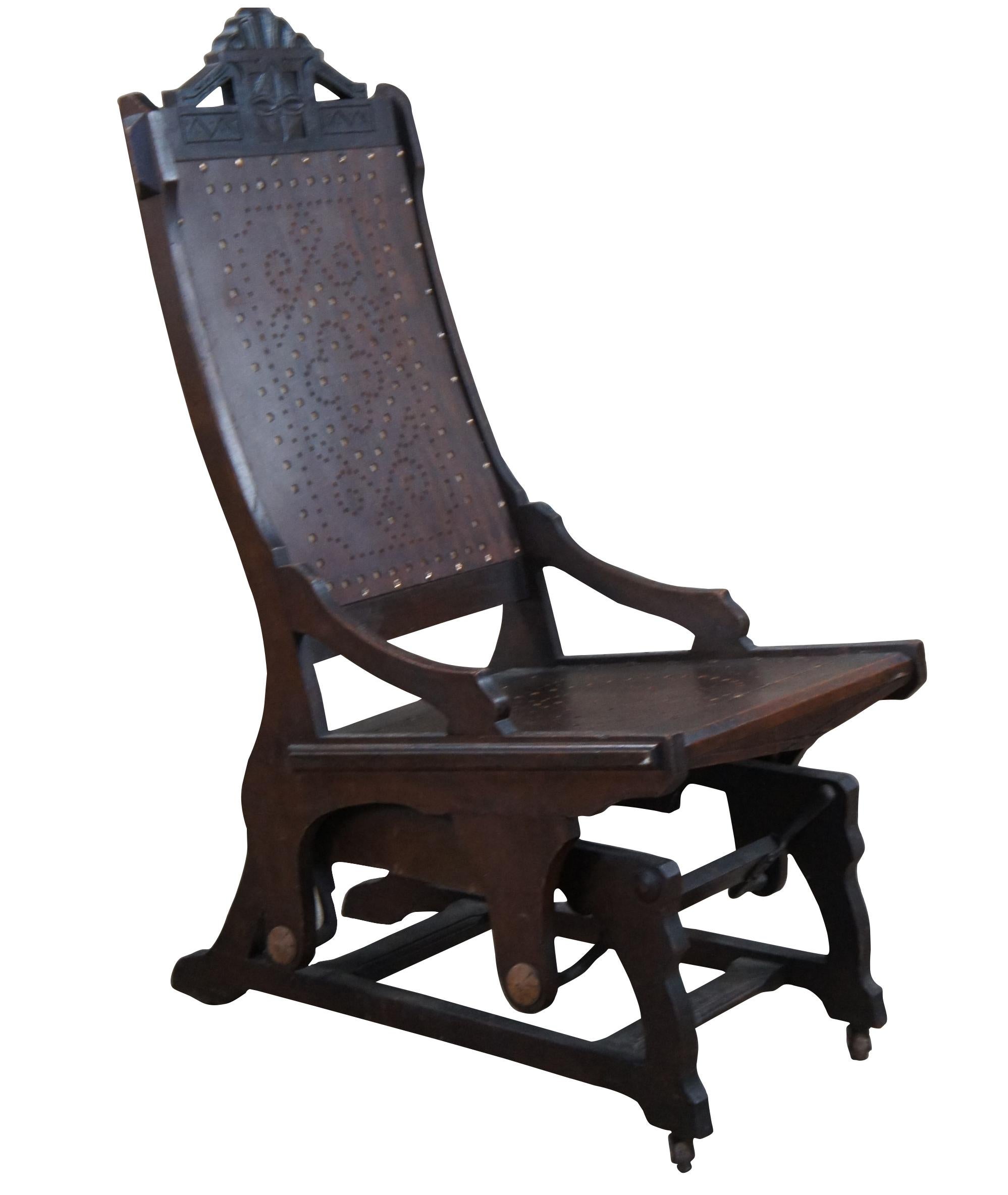 Aesthetic Movement Antique Victorian Lowentraut Oak Aesthetic Period Platform Rocker Rocking Chair 