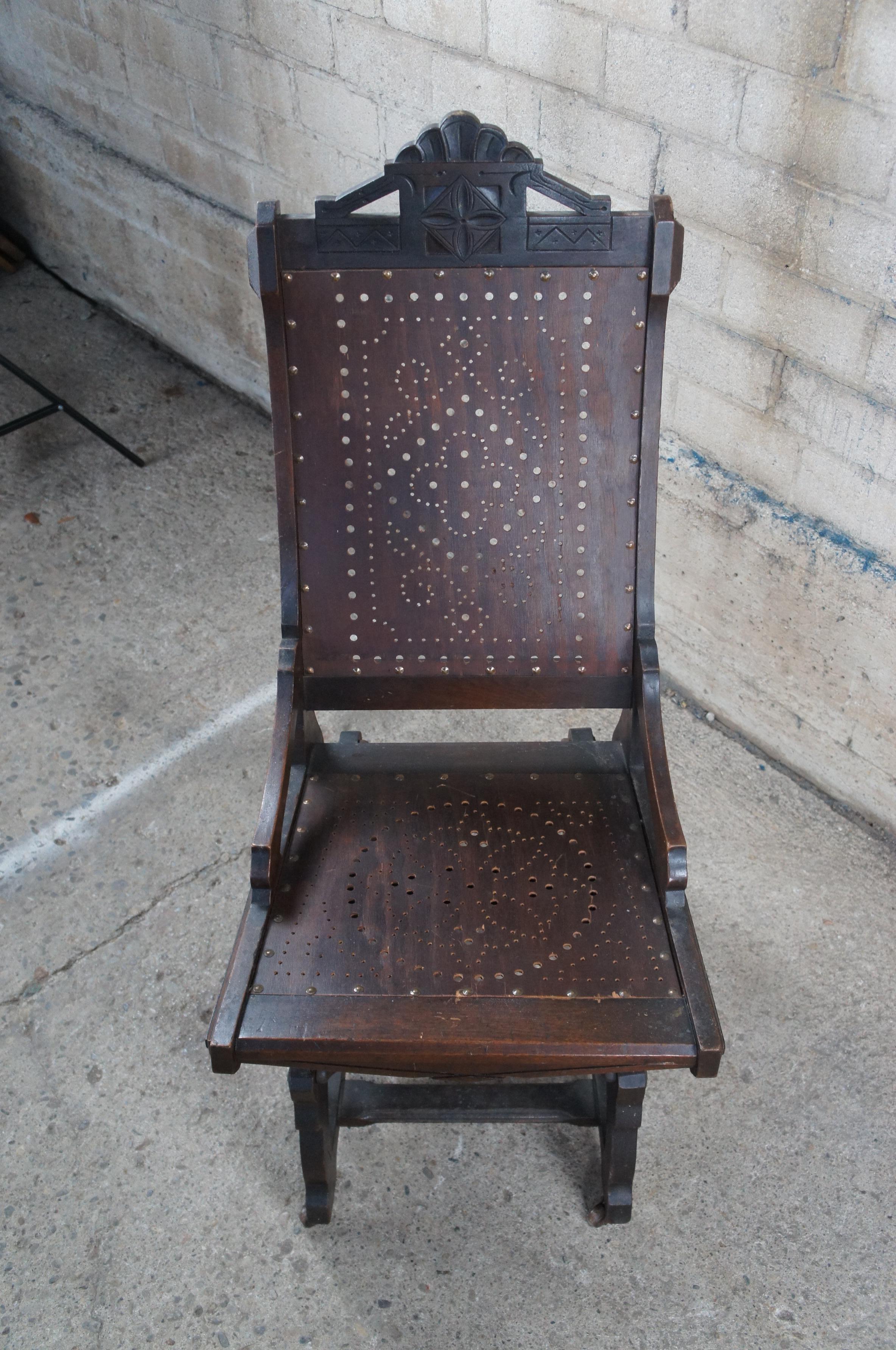 19th Century Antique Victorian Lowentraut Oak Aesthetic Period Platform Rocker Rocking Chair 