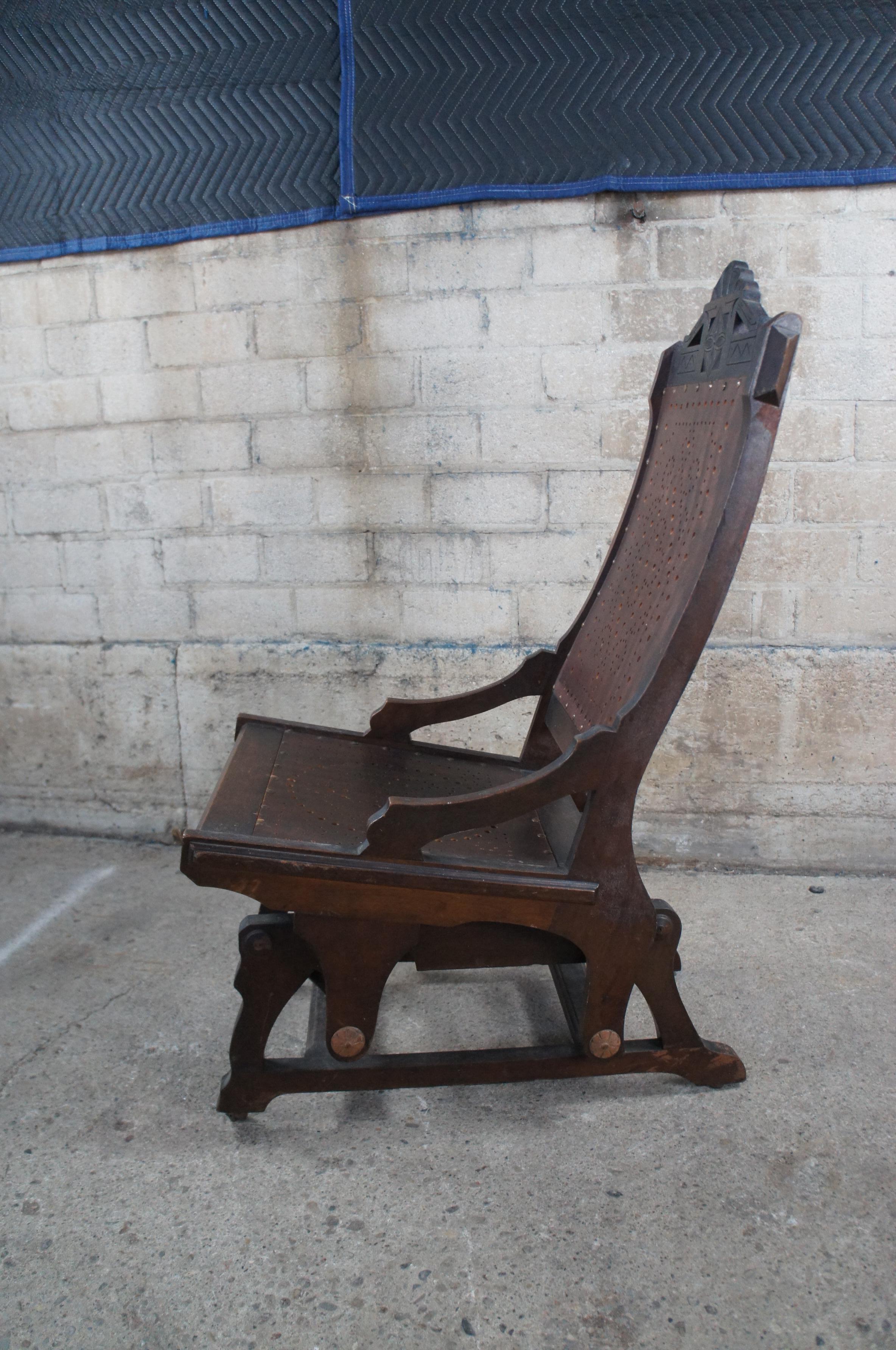 Antique Victorian Lowentraut Oak Aesthetic Period Platform Rocker Rocking Chair 3