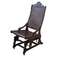 Antique Victorian Lowentraut Oak Aesthetic Period Platform Rocker Rocking Chair 
