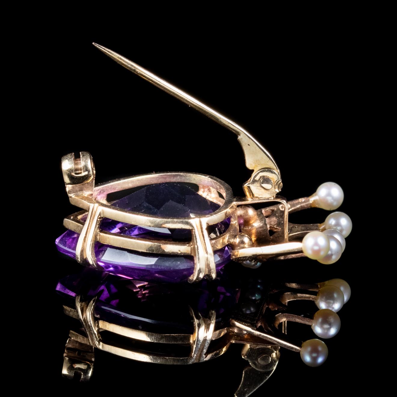 Antique Victorian Luckenbooth Amethyst Heart Brooch Pearl Crown 9 Carat Gold In Good Condition In Lancaster, Lancashire